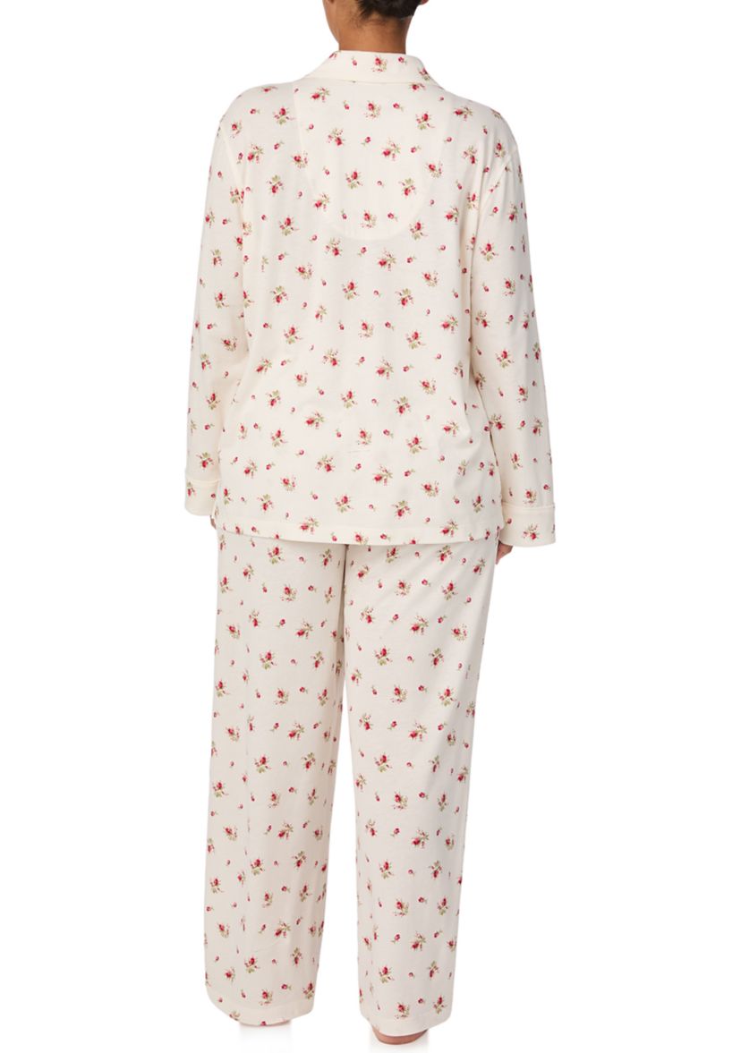 Plus Size Long Sleeve Notch Collar Long Pant Pajama Set