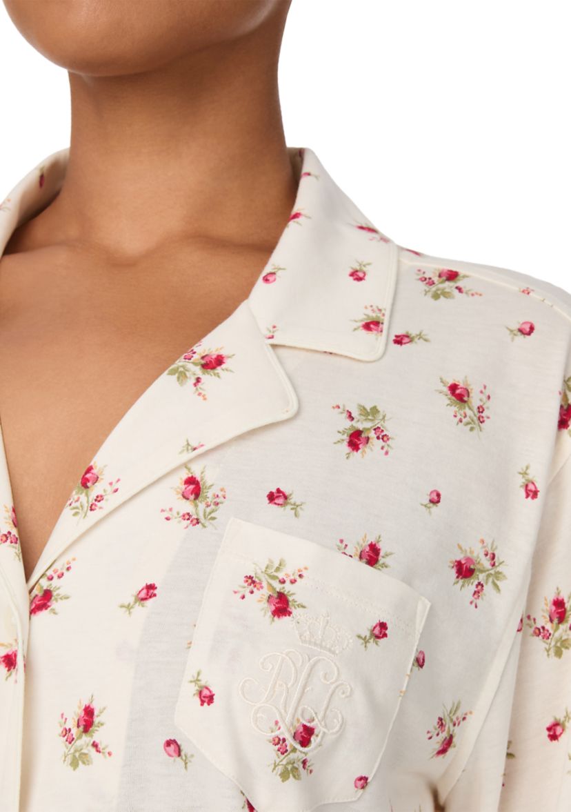 Plus Size Long Sleeve Notch Collar Long Pant Pajama Set