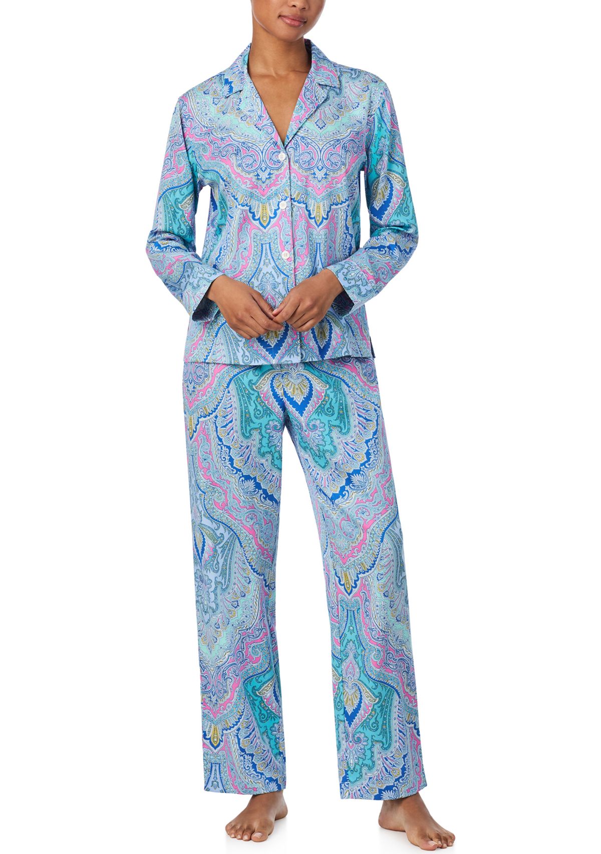 Long Sleeve Notch Collar Long Pant Pajama Set