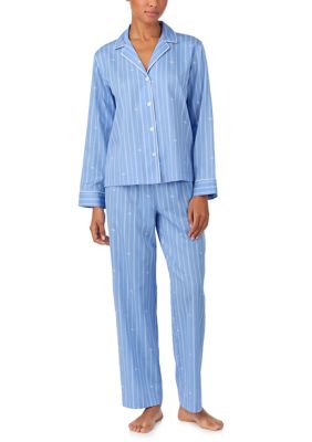 Lauren Ralph Lauren Women's Long Sleeve and Pants Pajama Set, Blue, XS