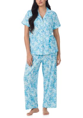Lauren Ralph Lauren Plus Size Short Sleeve Notch Collar Ankle Pant
