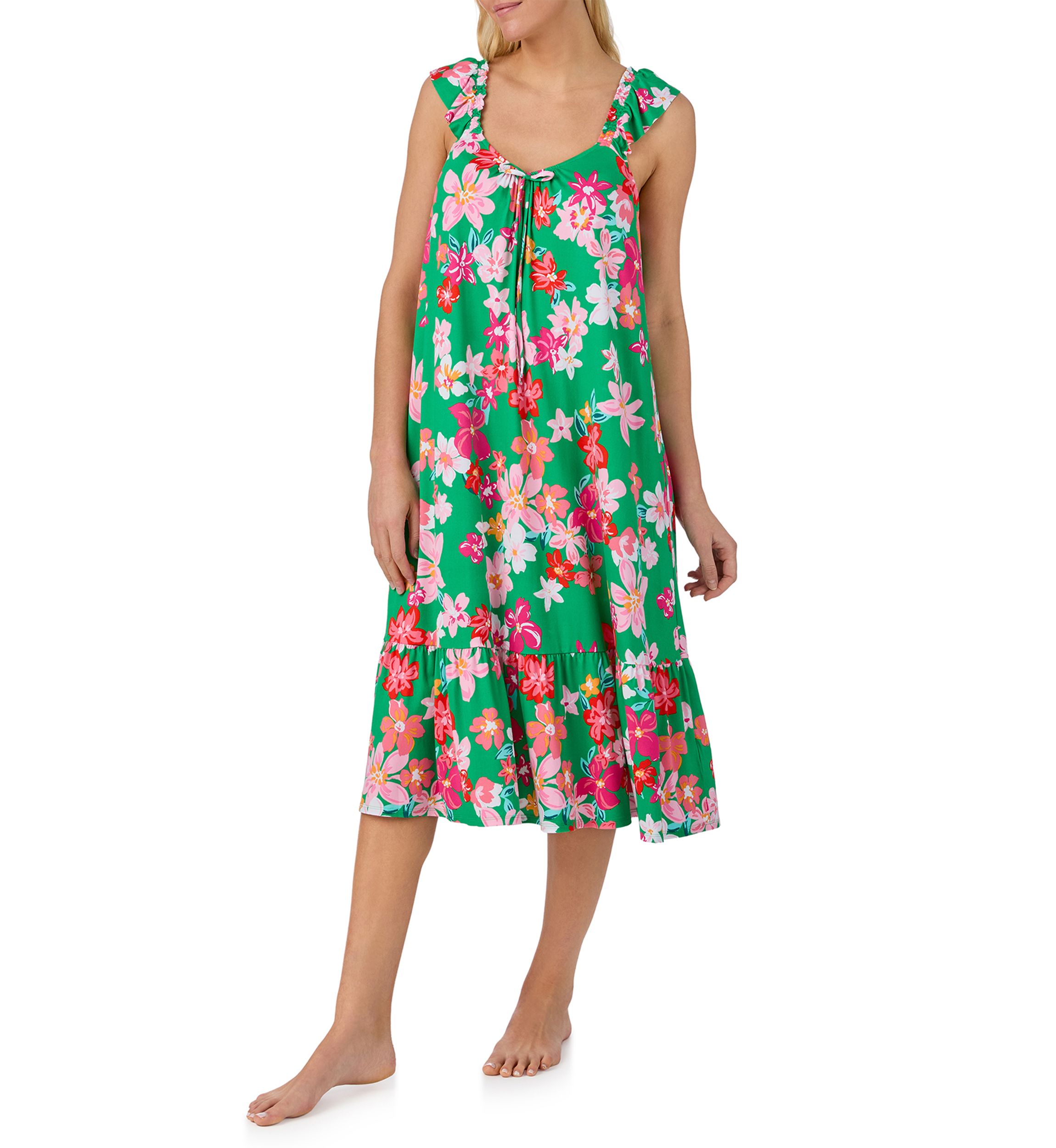 ellen tracy pima cotton dress Women's V-Neck Midi Nightgown - Green Floral Shirt dress Throwing it back to related:womens-ana-go-to-heeled-chelsea-boot-black-rubber inch length ensures a Color:Wine | (sv2265)