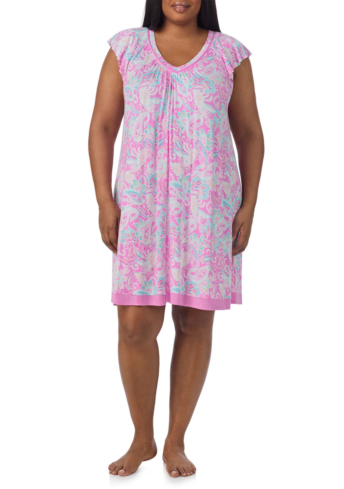 Plus Size Short Sleeve Printed Chemise
