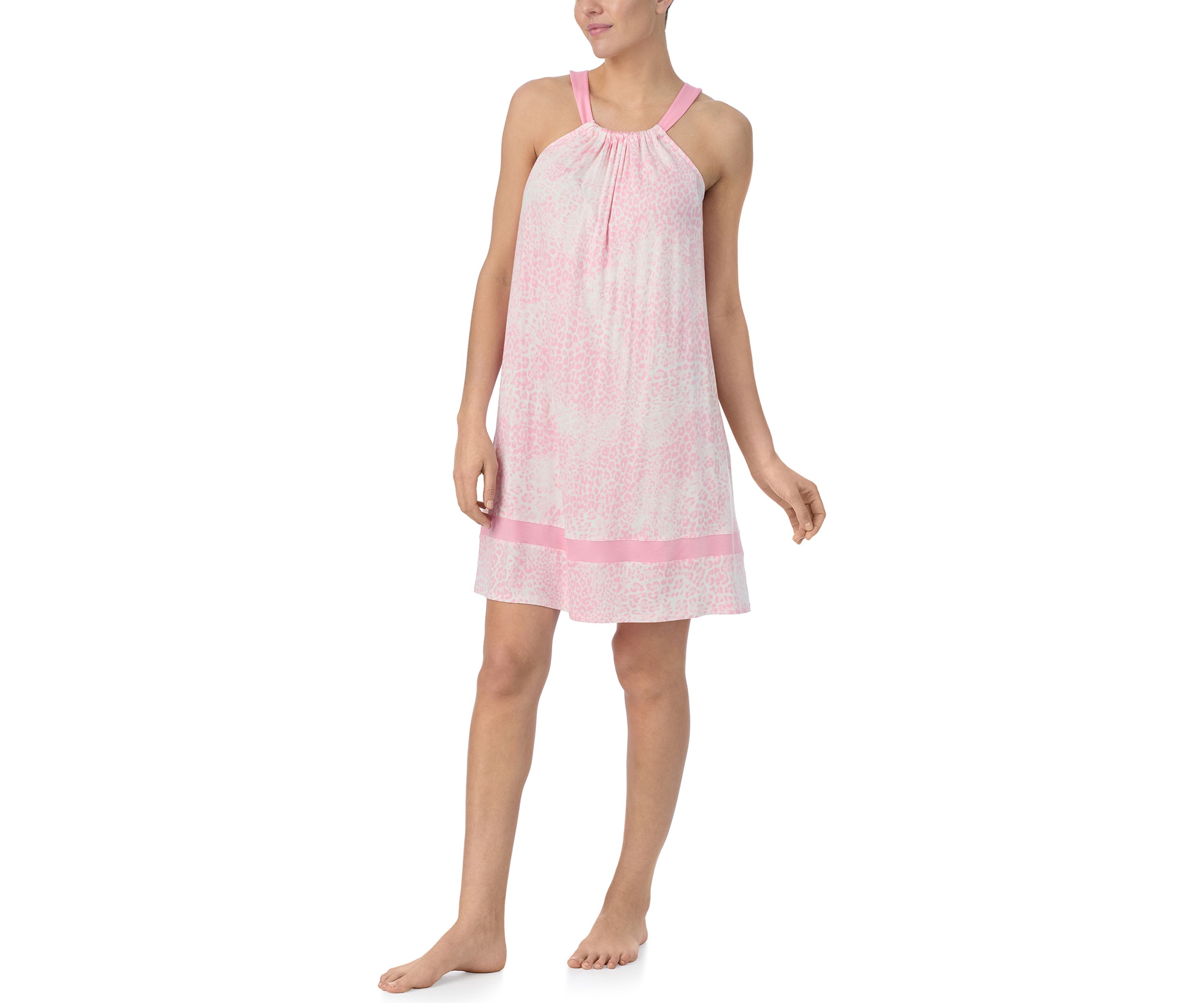 Womens Sleeveless Printed Halter Chemise 