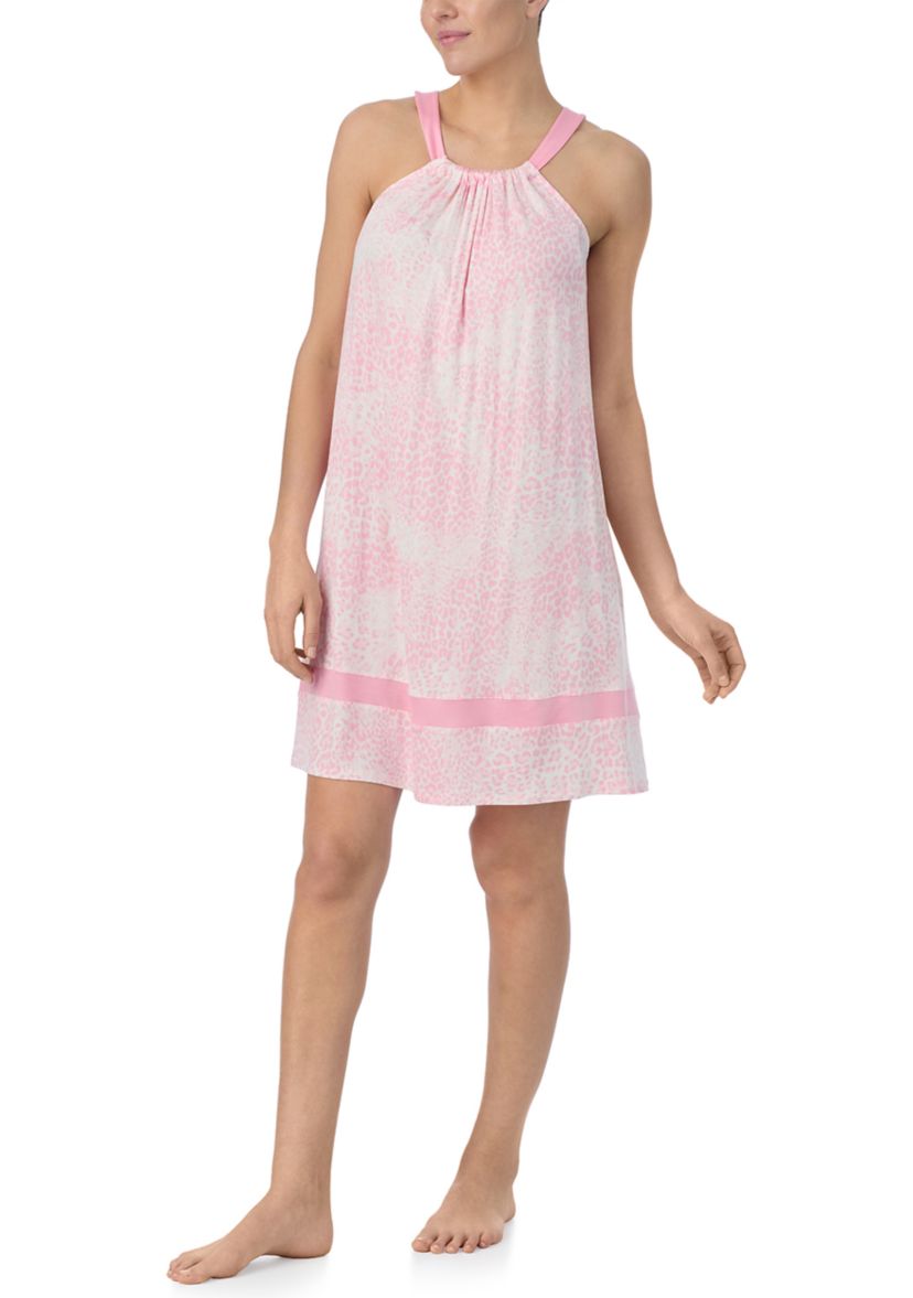 Womens Sleeveless Printed Halter Chemise 