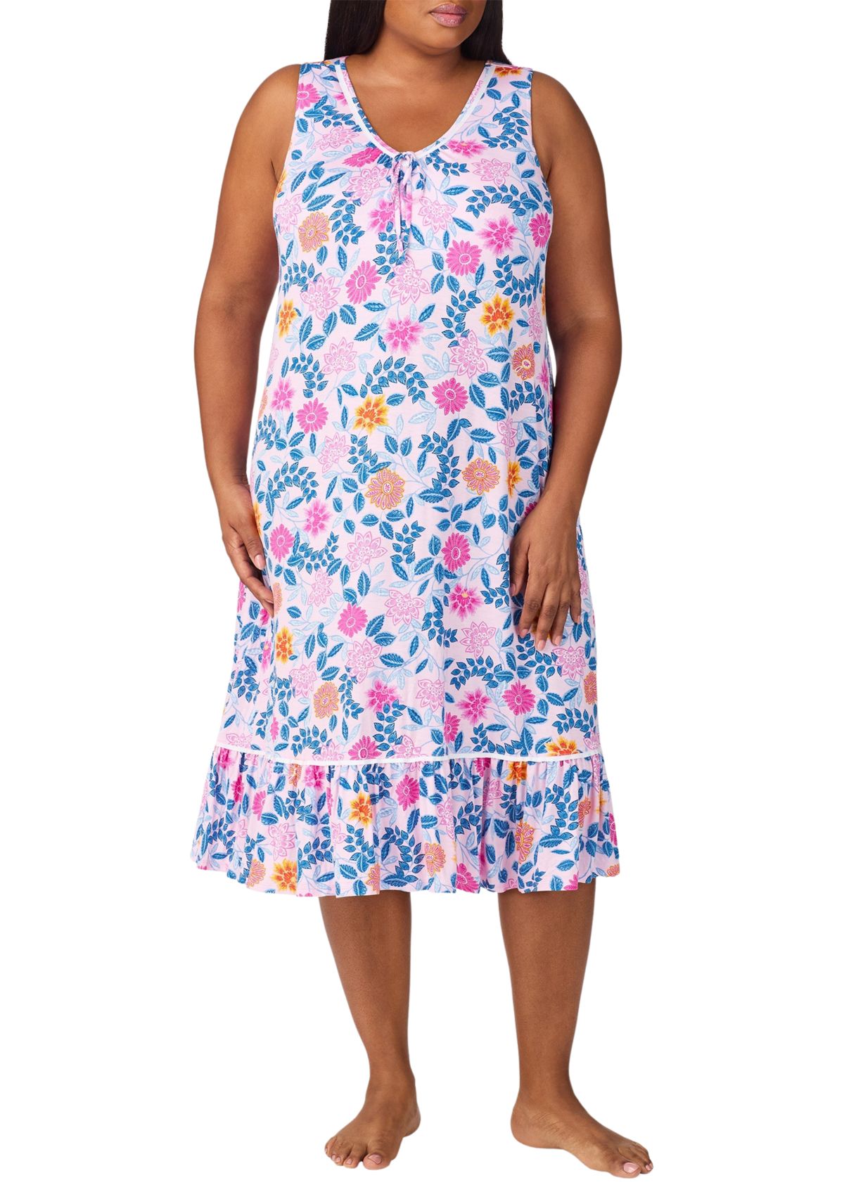 Plus Size Sleeveless Printed Sleep Gown
