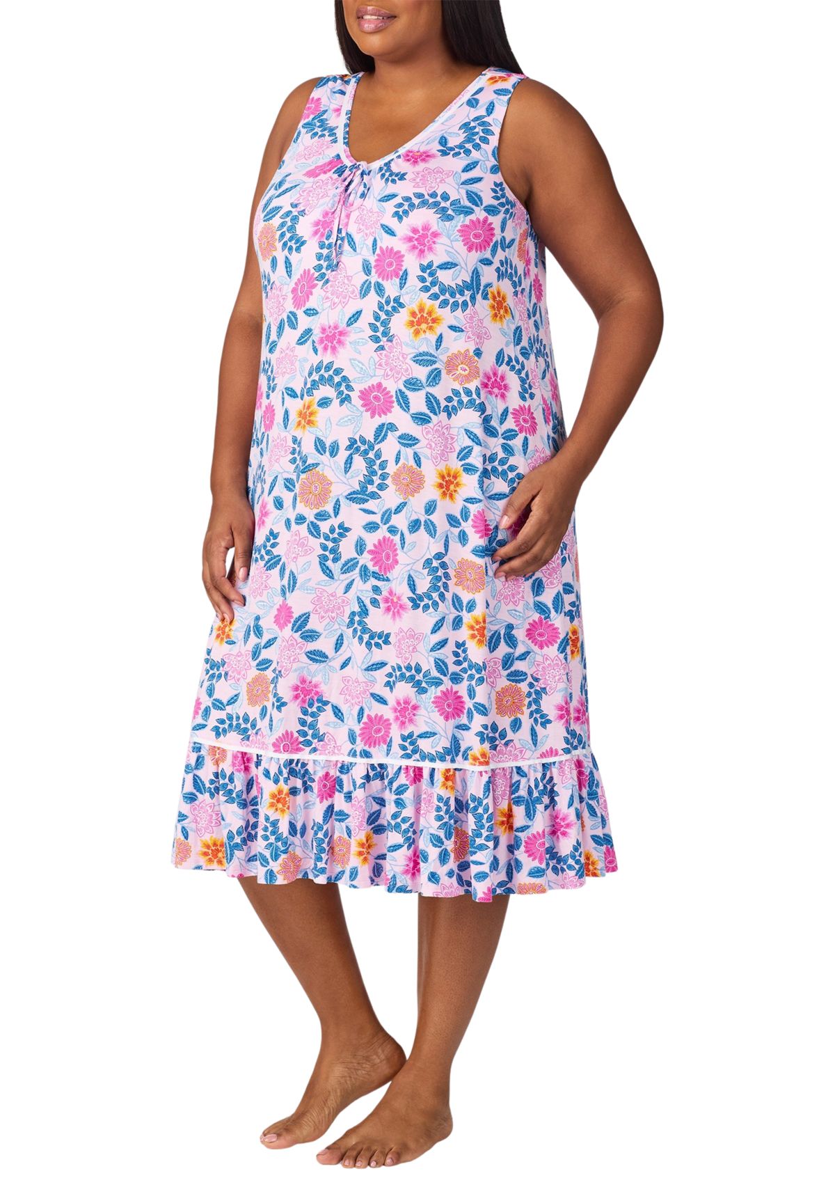 Plus Size Sleeveless Printed Sleep Gown