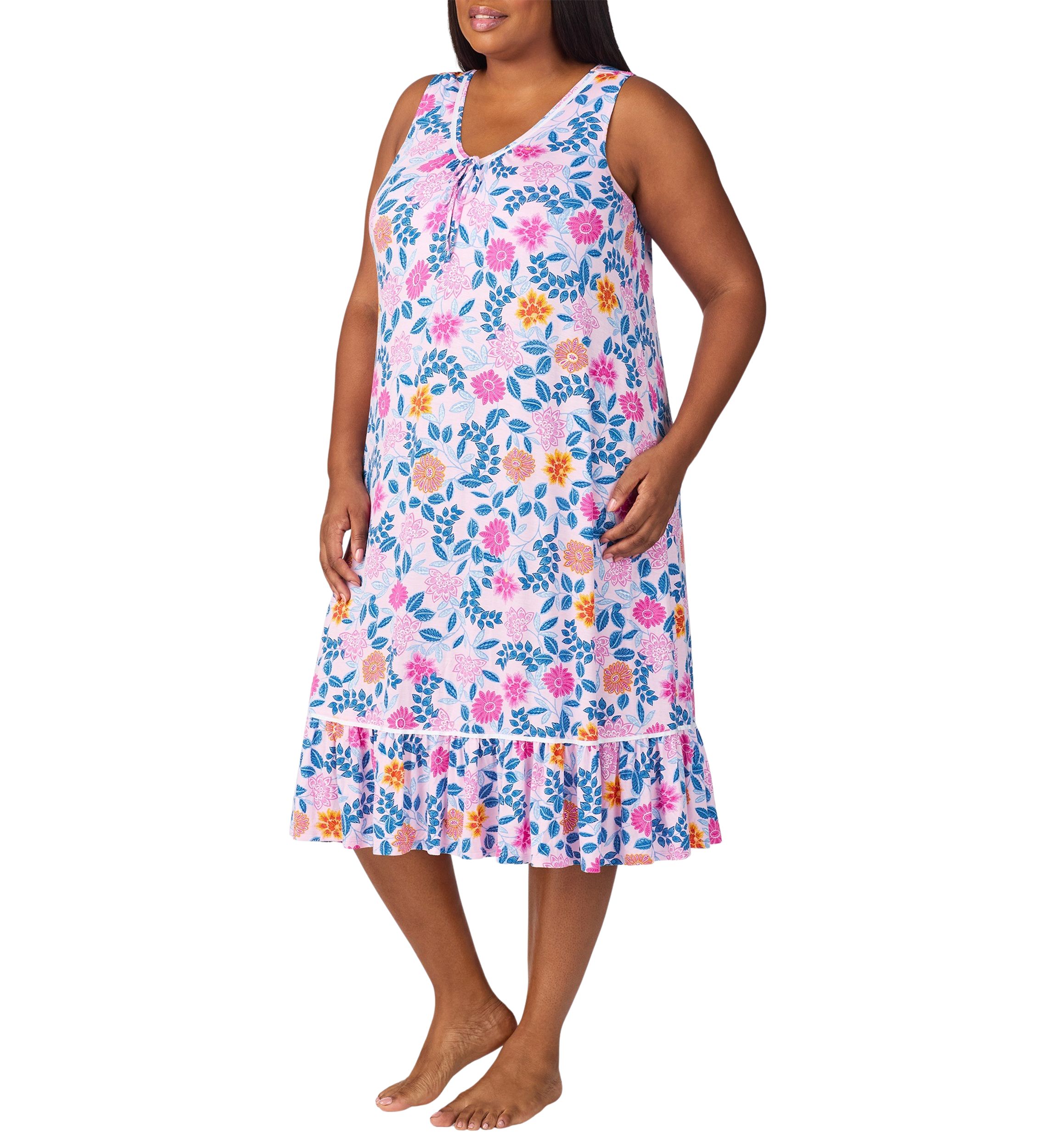 Plus Size Sleeveless Printed Sleep Gown