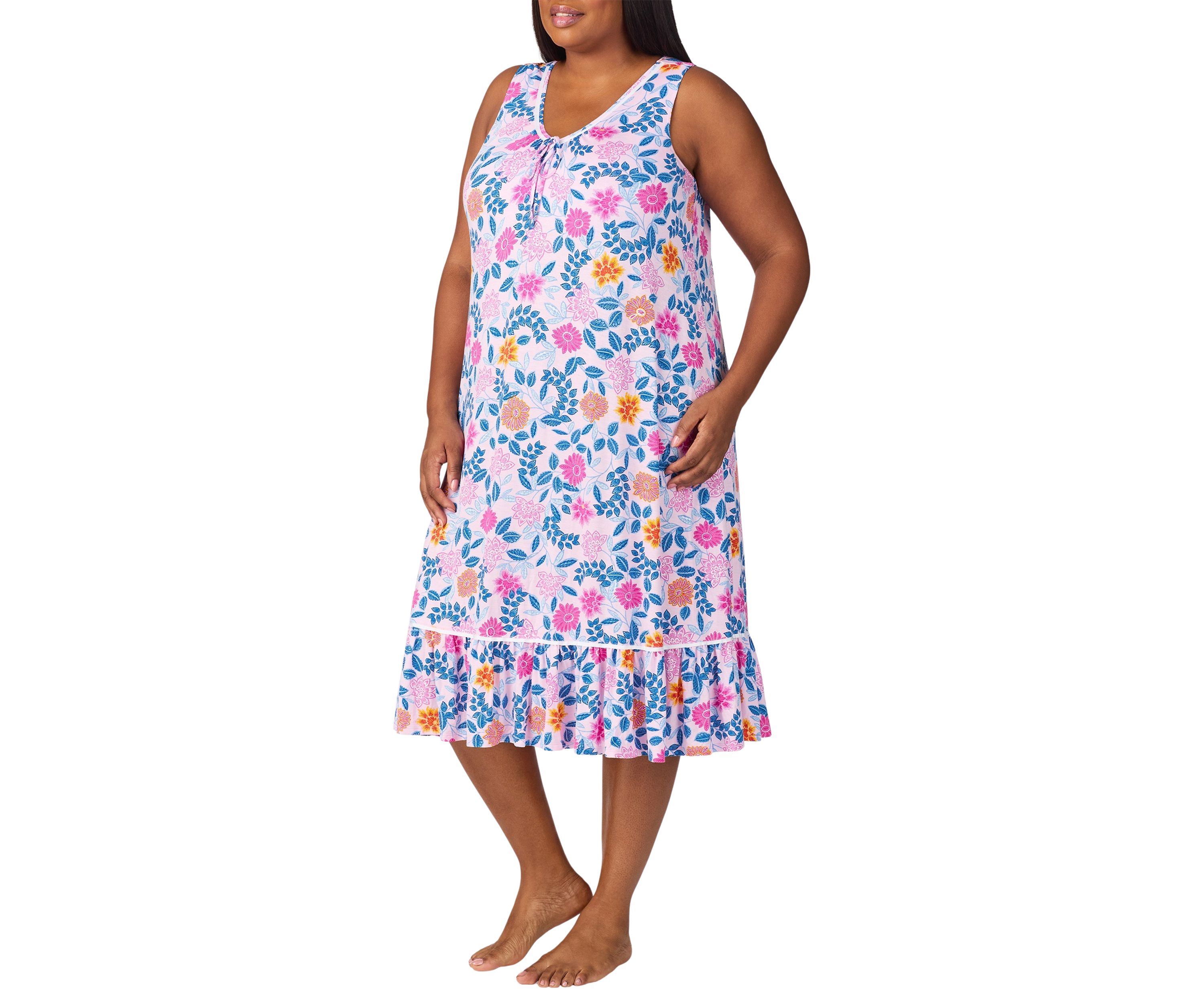Plus Size Sleeveless Printed Sleep Gown