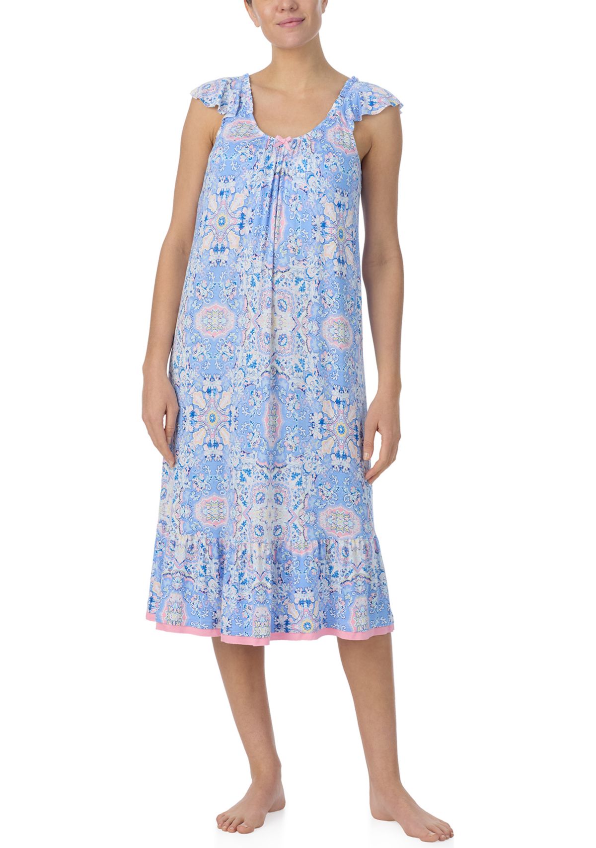 Short Sleeve Printed Midi Nightgown