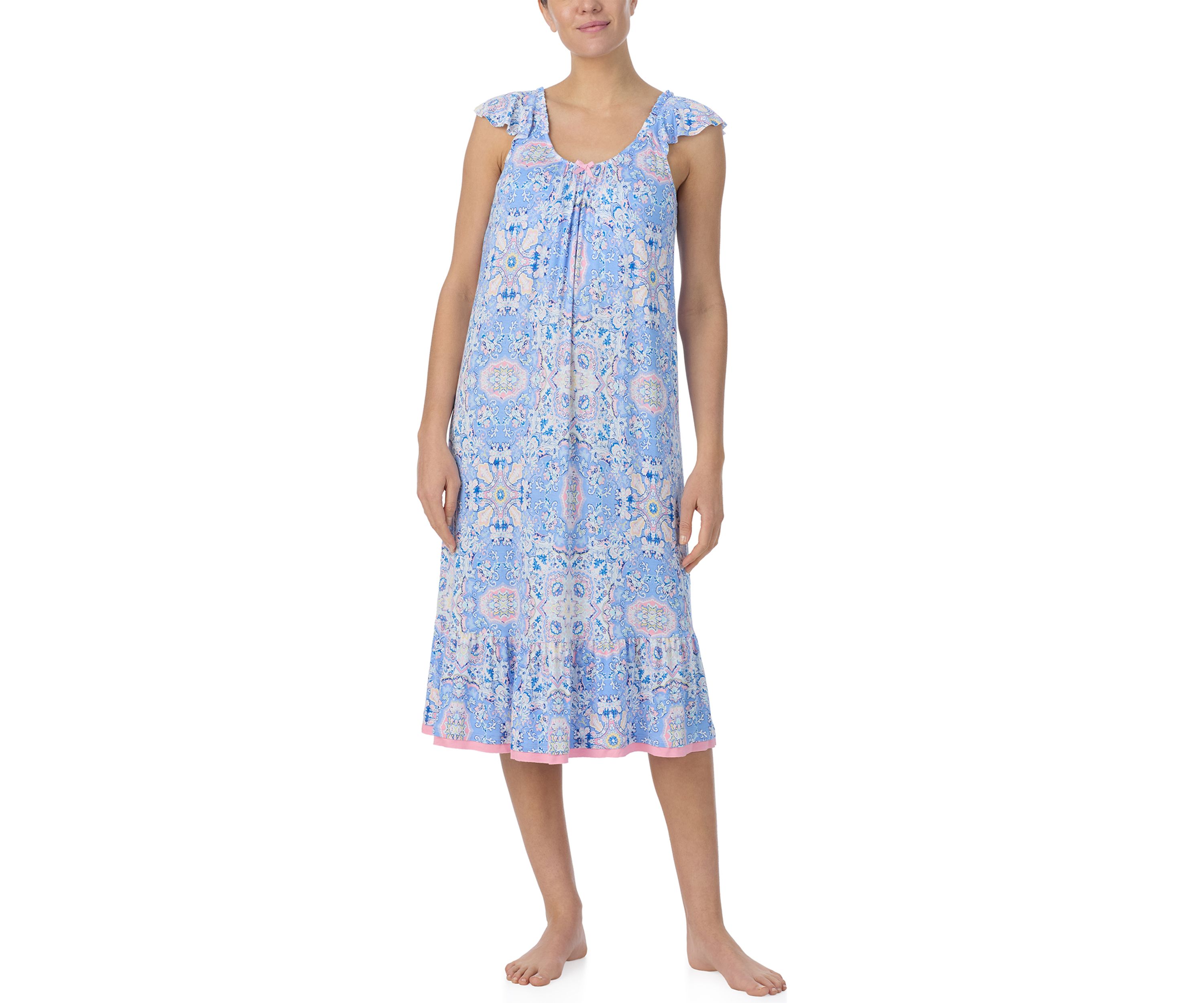 Short Sleeve Printed Midi Nightgown