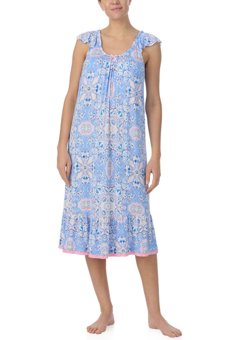 Short Sleeve Printed Midi Nightgown