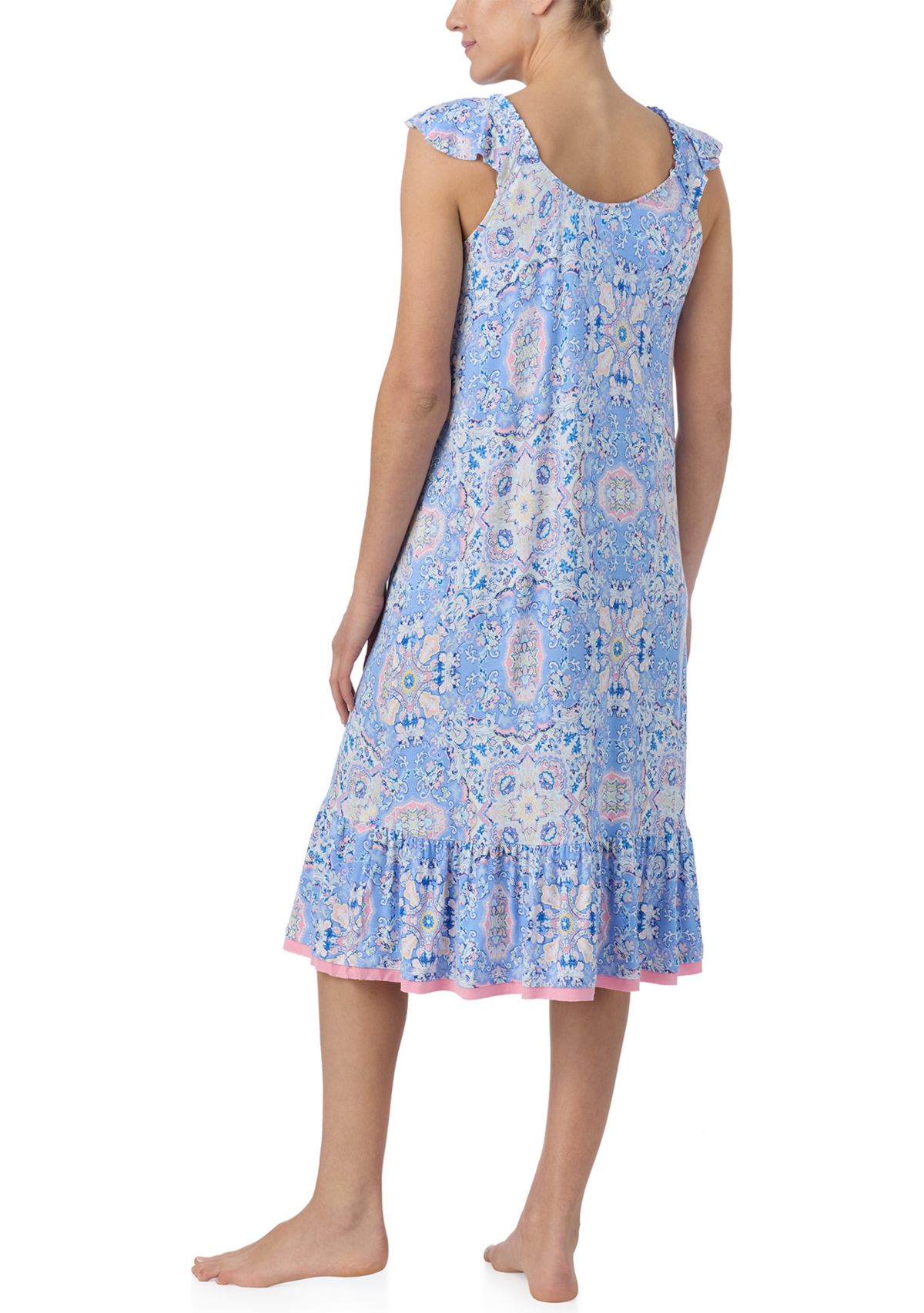 Short Sleeve Printed Midi Nightgown