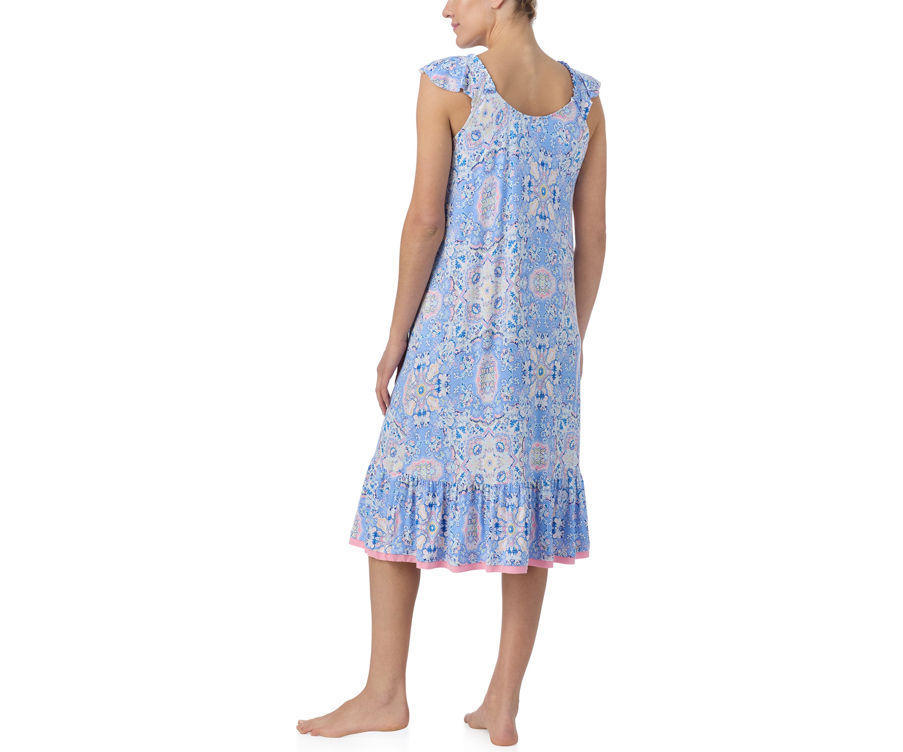 Short Sleeve Printed Midi Nightgown