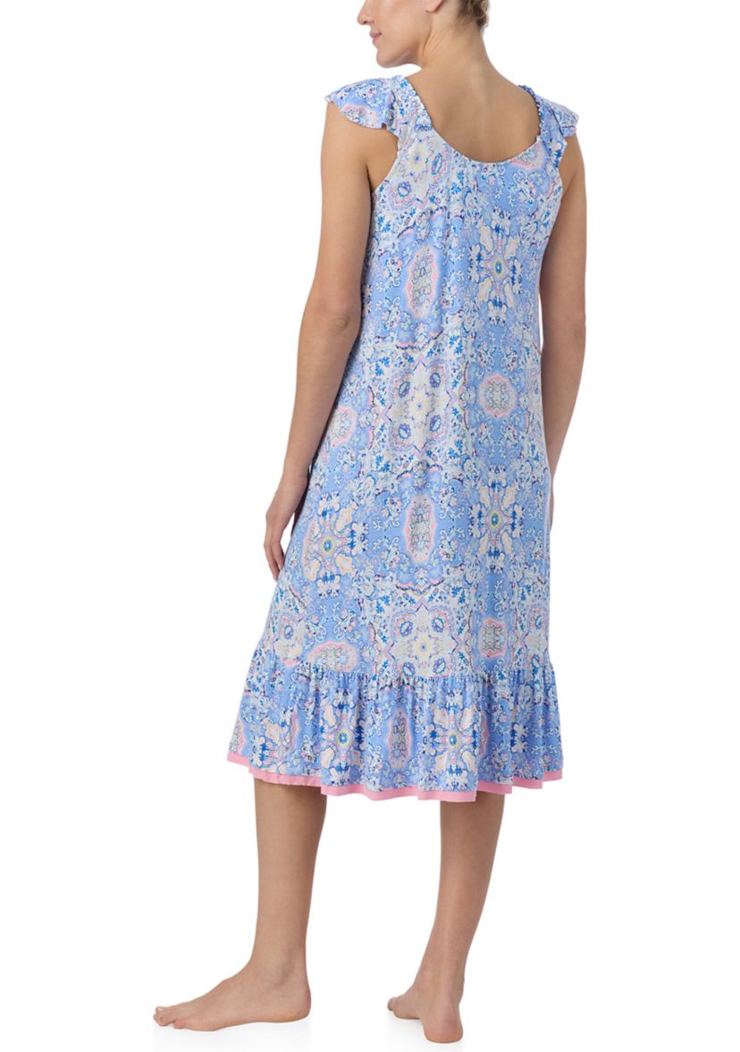 Short Sleeve Printed Midi Nightgown