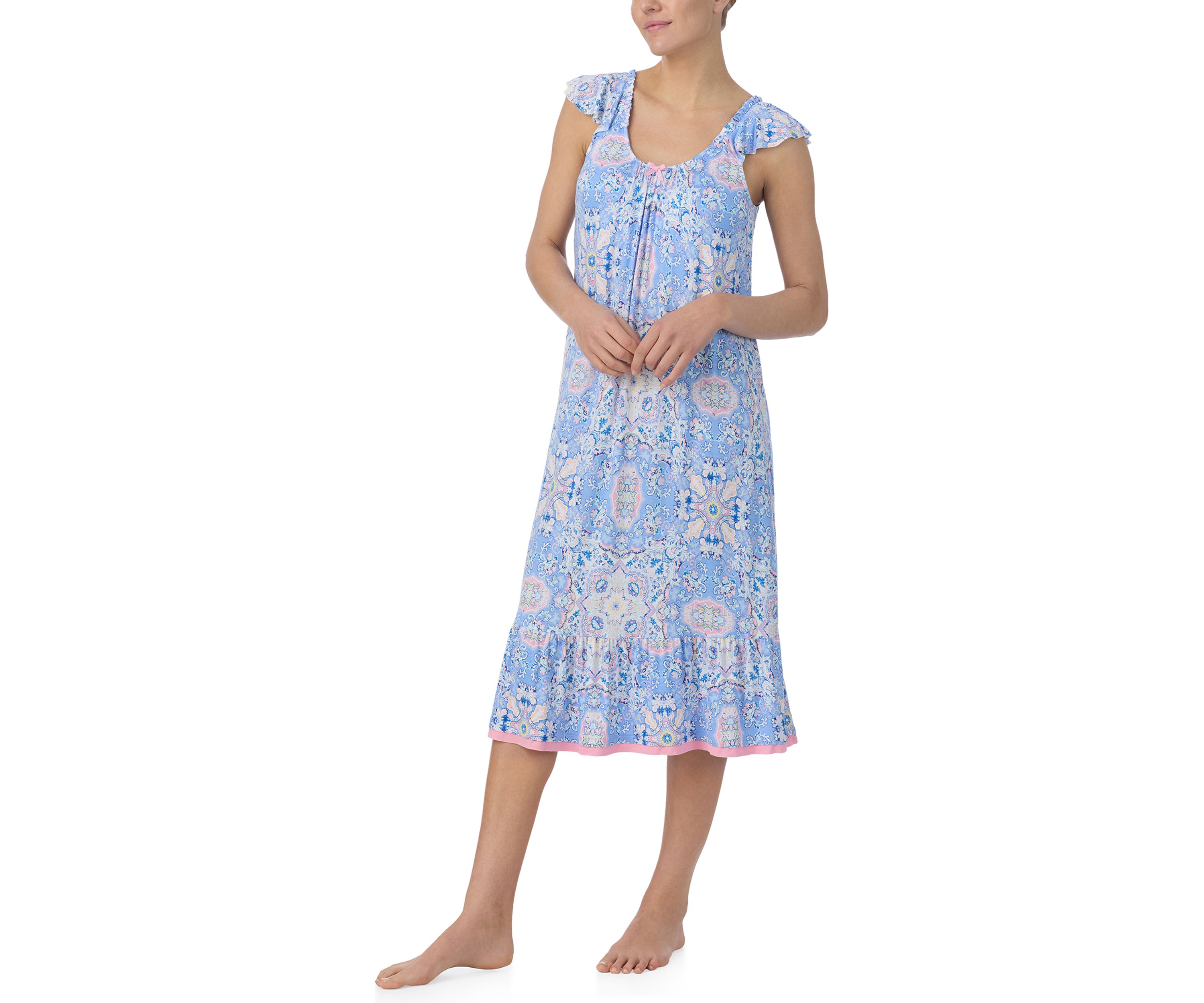 Short Sleeve Printed Midi Nightgown