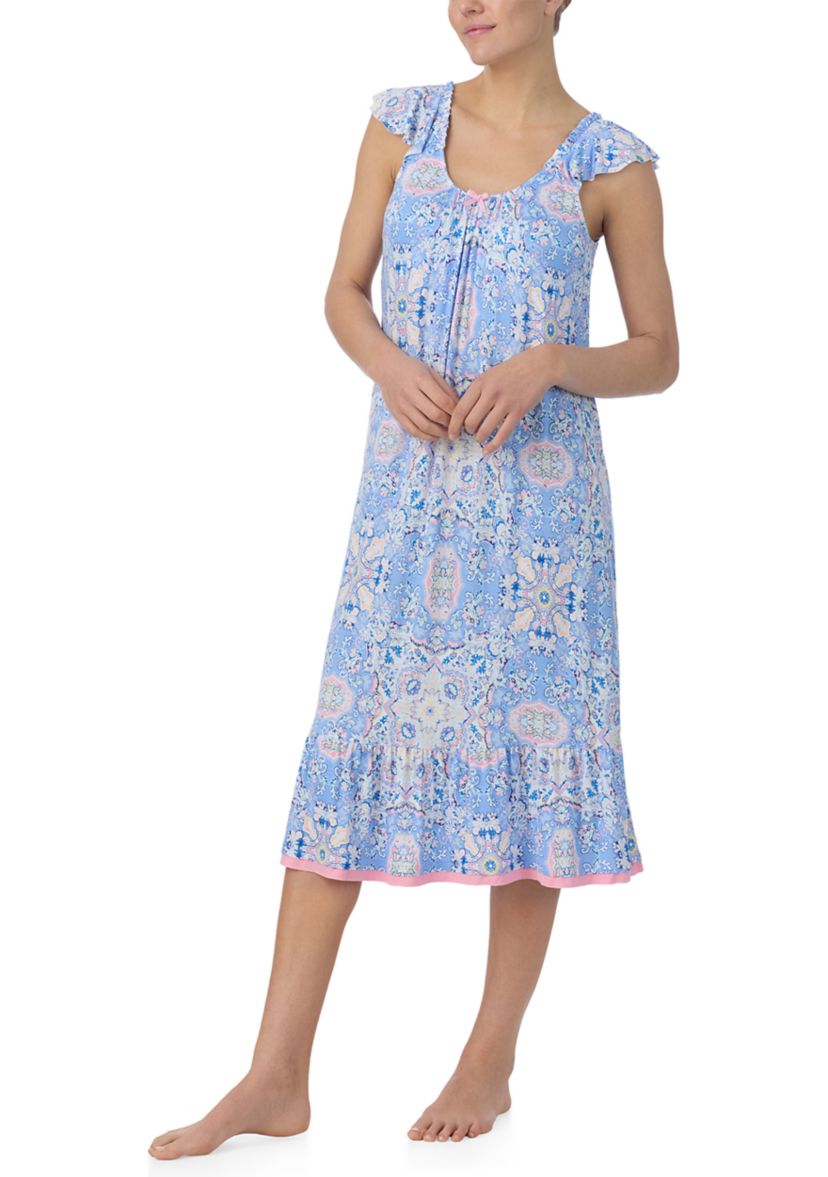 Short Sleeve Printed Midi Nightgown