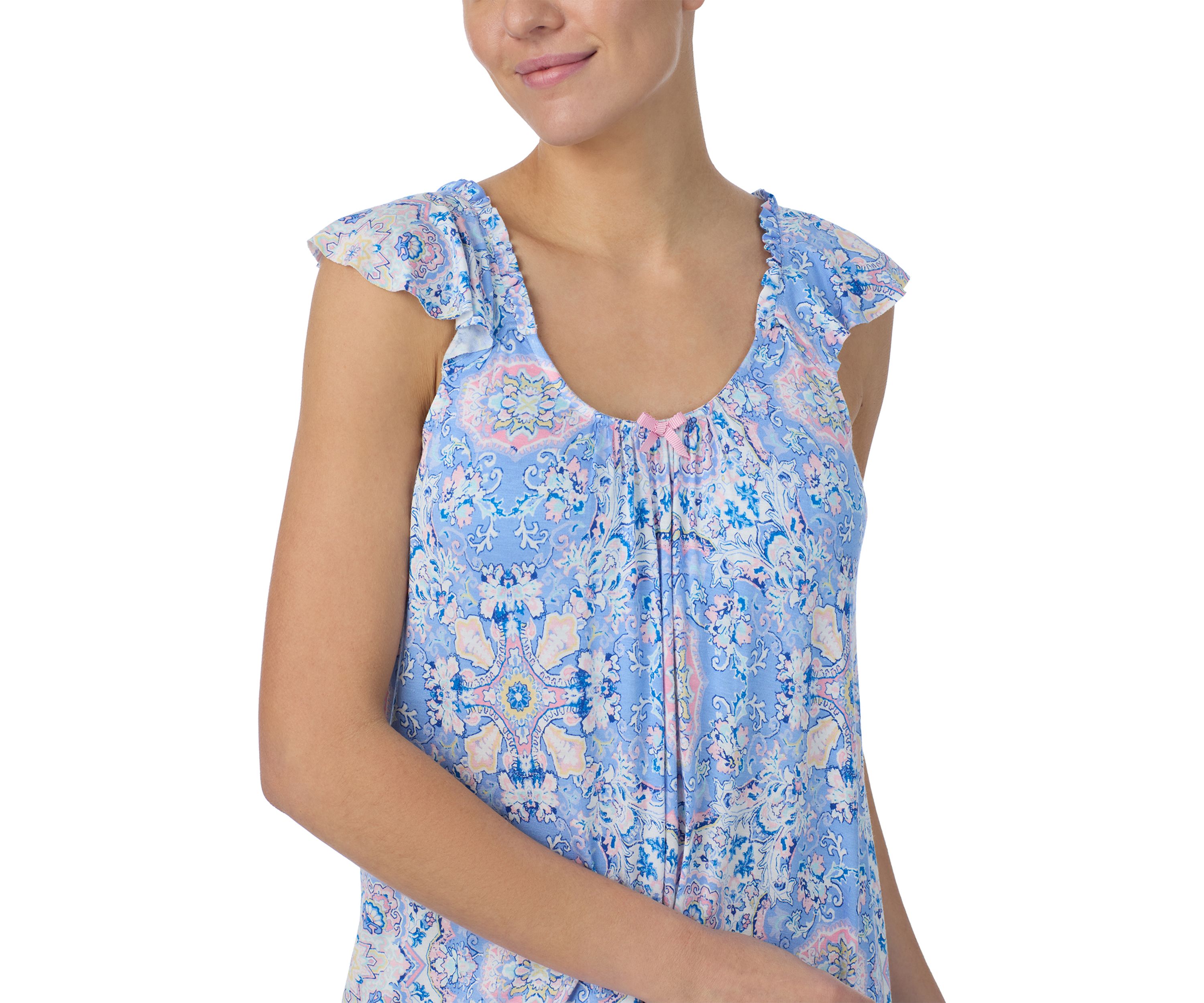 Short Sleeve Printed Midi Nightgown