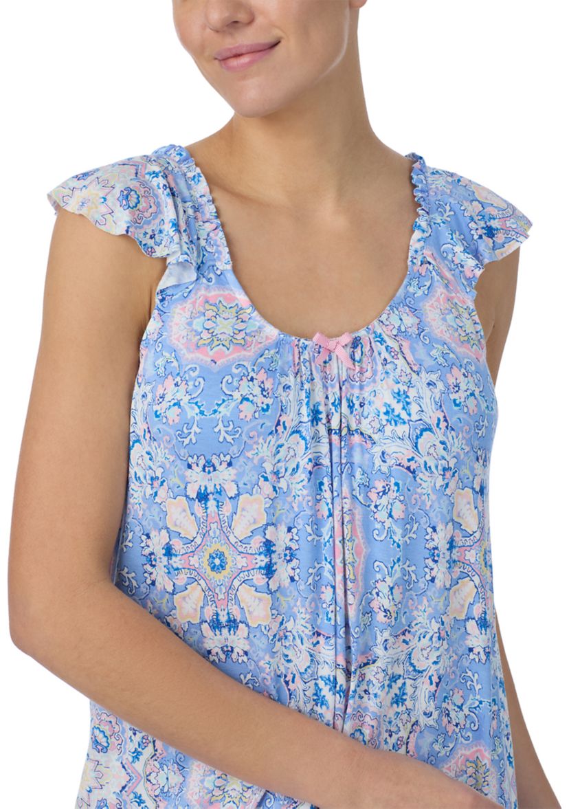 Short Sleeve Printed Midi Nightgown