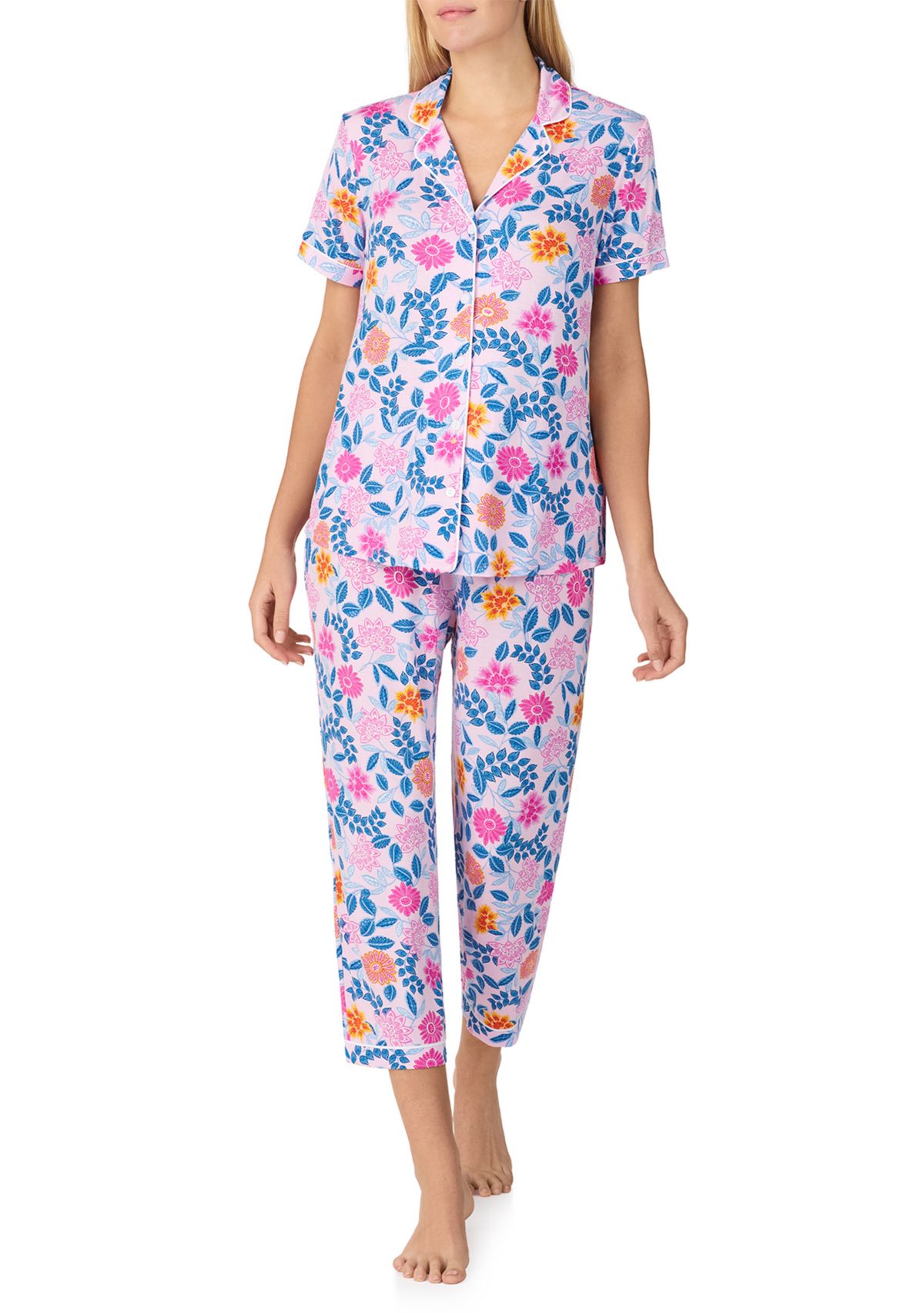 Womens Short Sleeve Notch Collar Pajama Set