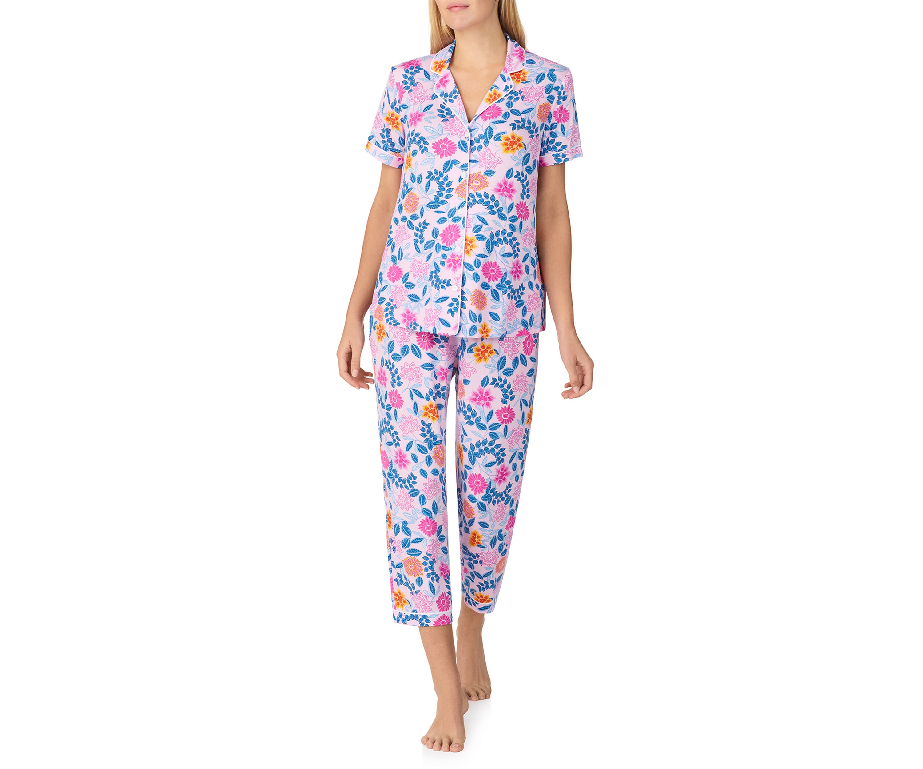 Womens Short Sleeve Notch Collar Pajama Set