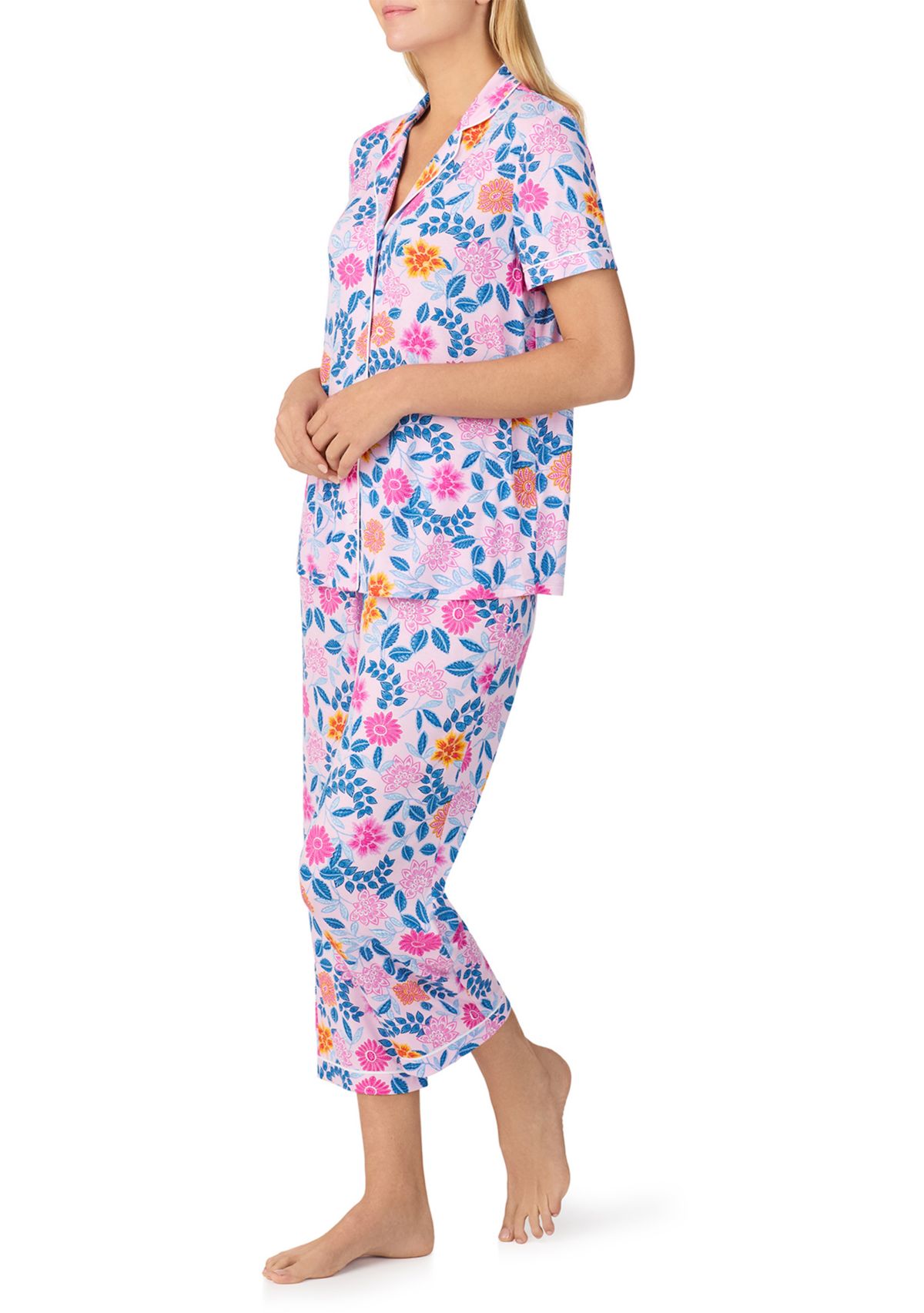 Womens Short Sleeve Notch Collar Pajama Set