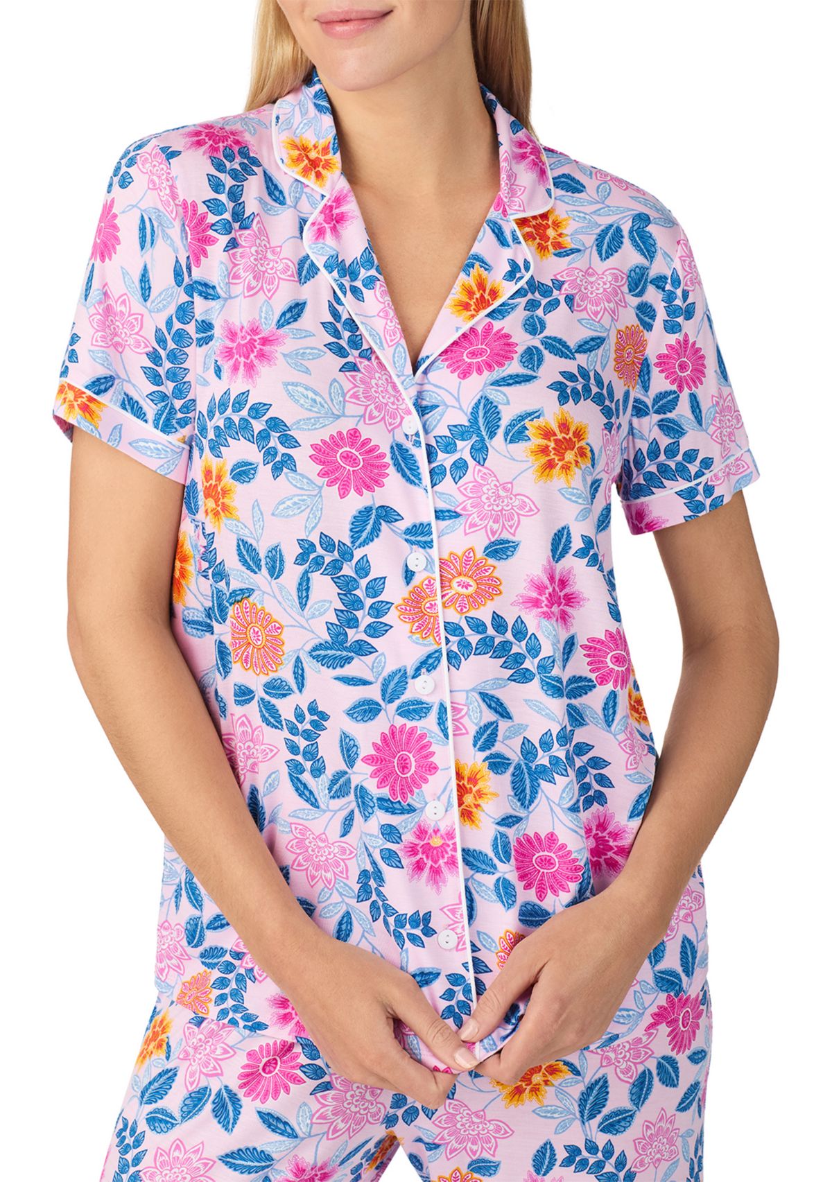 Womens Short Sleeve Notch Collar Pajama Set