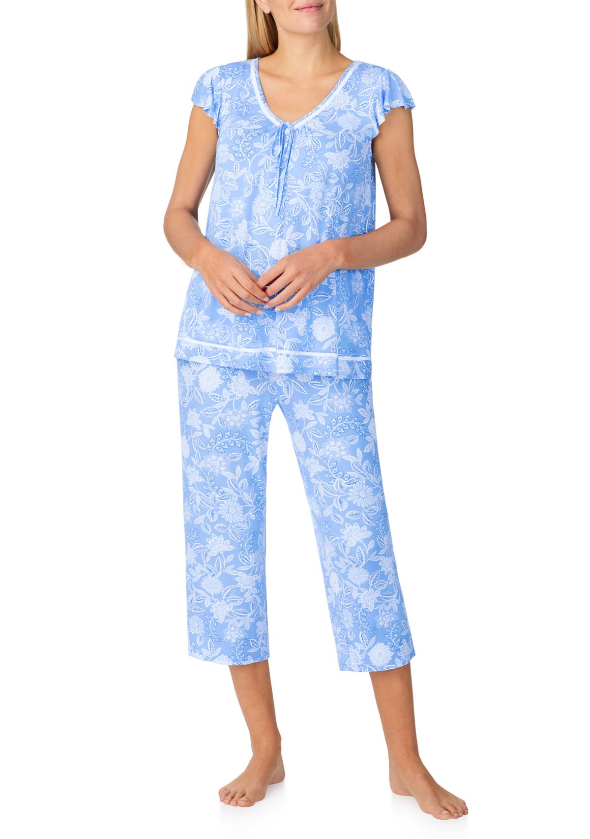 Womens Short Sleeve Cropped Pajama Set