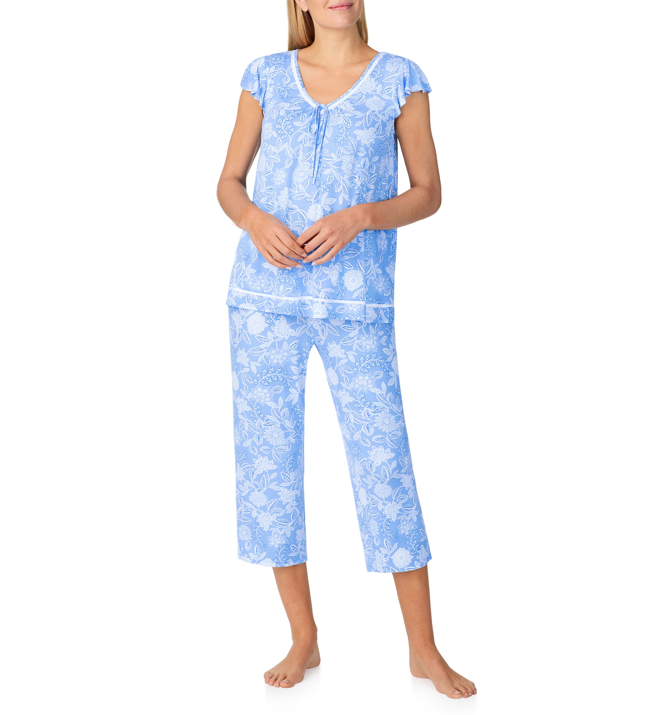 Womens Short Sleeve Cropped Pajama Set