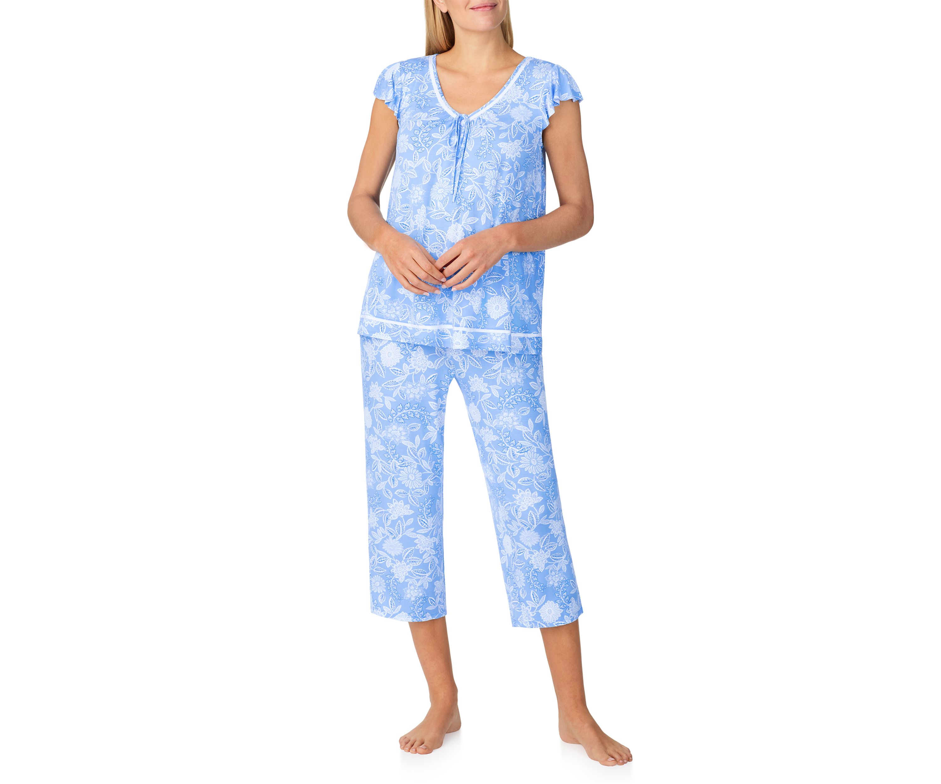 Womens Short Sleeve Cropped Pajama Set