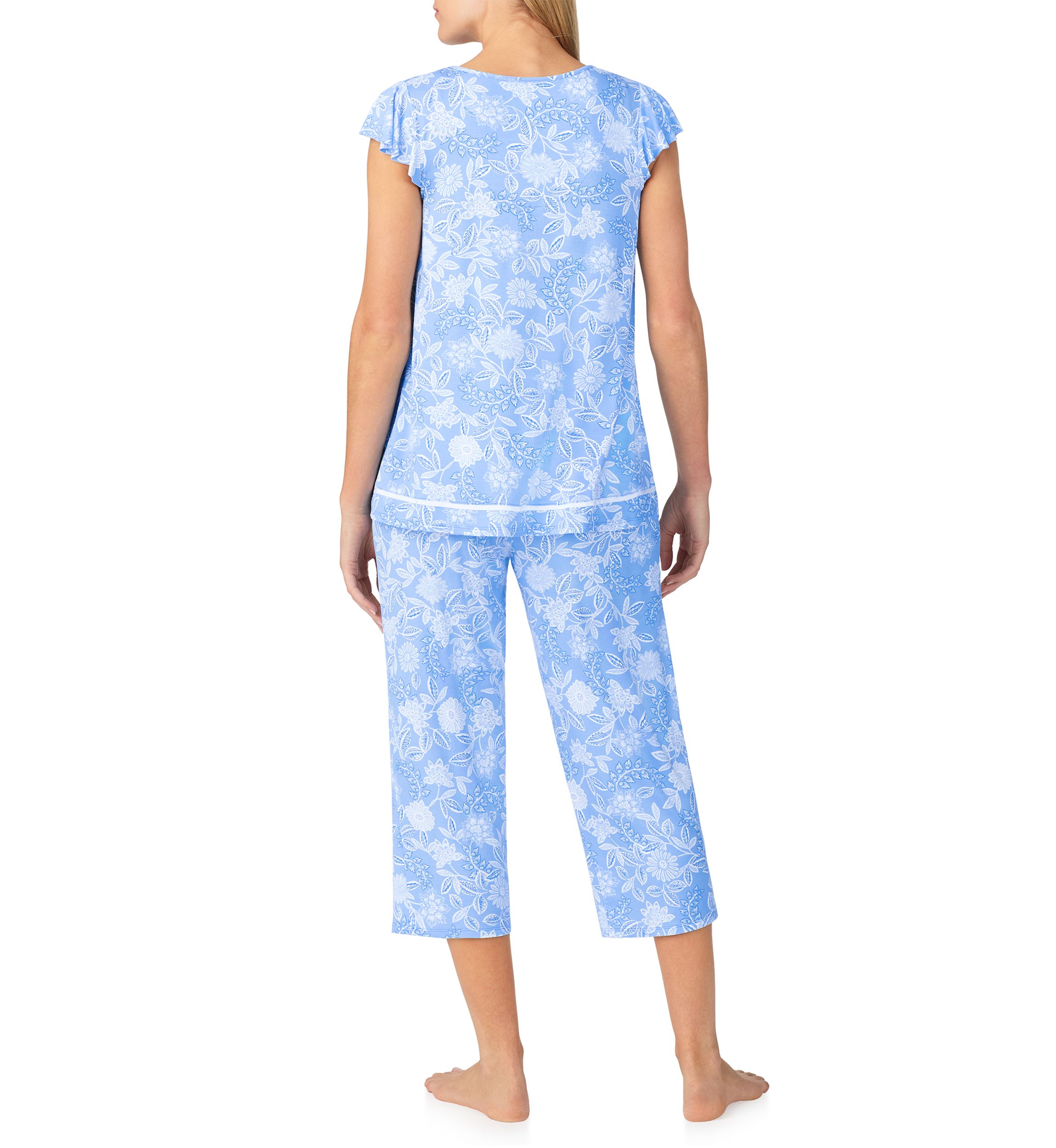 Womens Short Sleeve Cropped Pajama Set