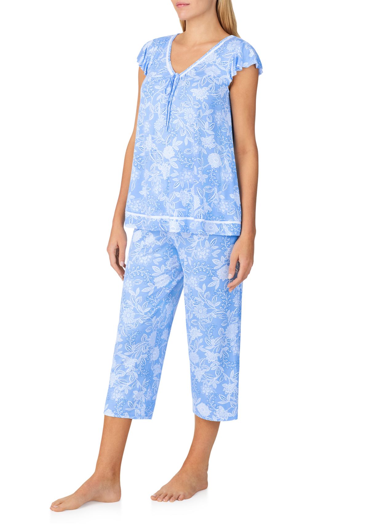 Womens Short Sleeve Cropped Pajama Set