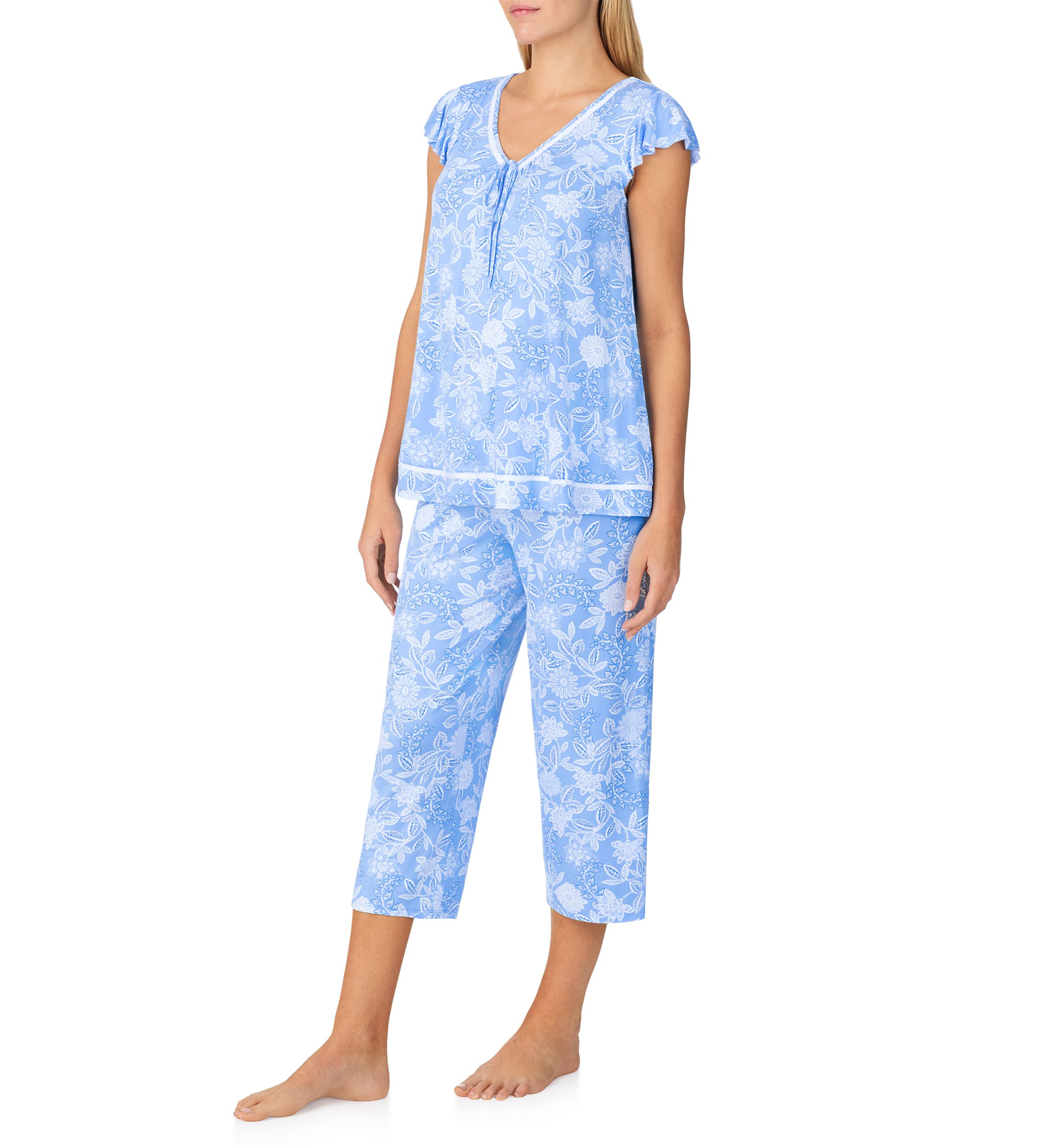 Womens Short Sleeve Cropped Pajama Set
