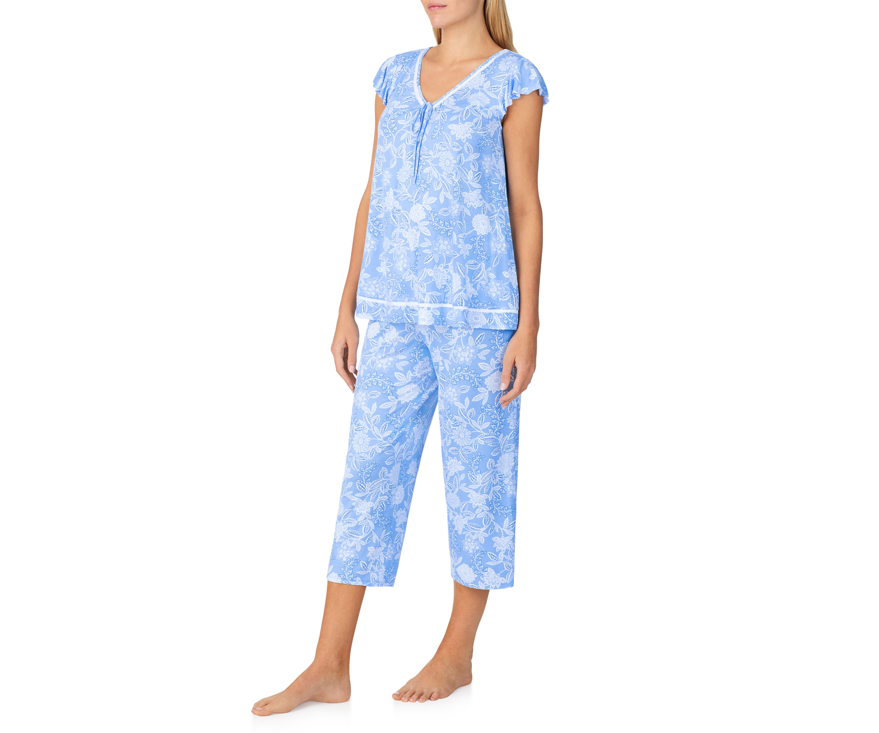 Womens Short Sleeve Cropped Pajama Set