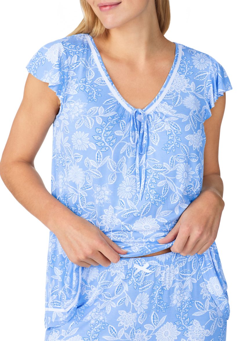 Womens Short Sleeve Cropped Pajama Set
