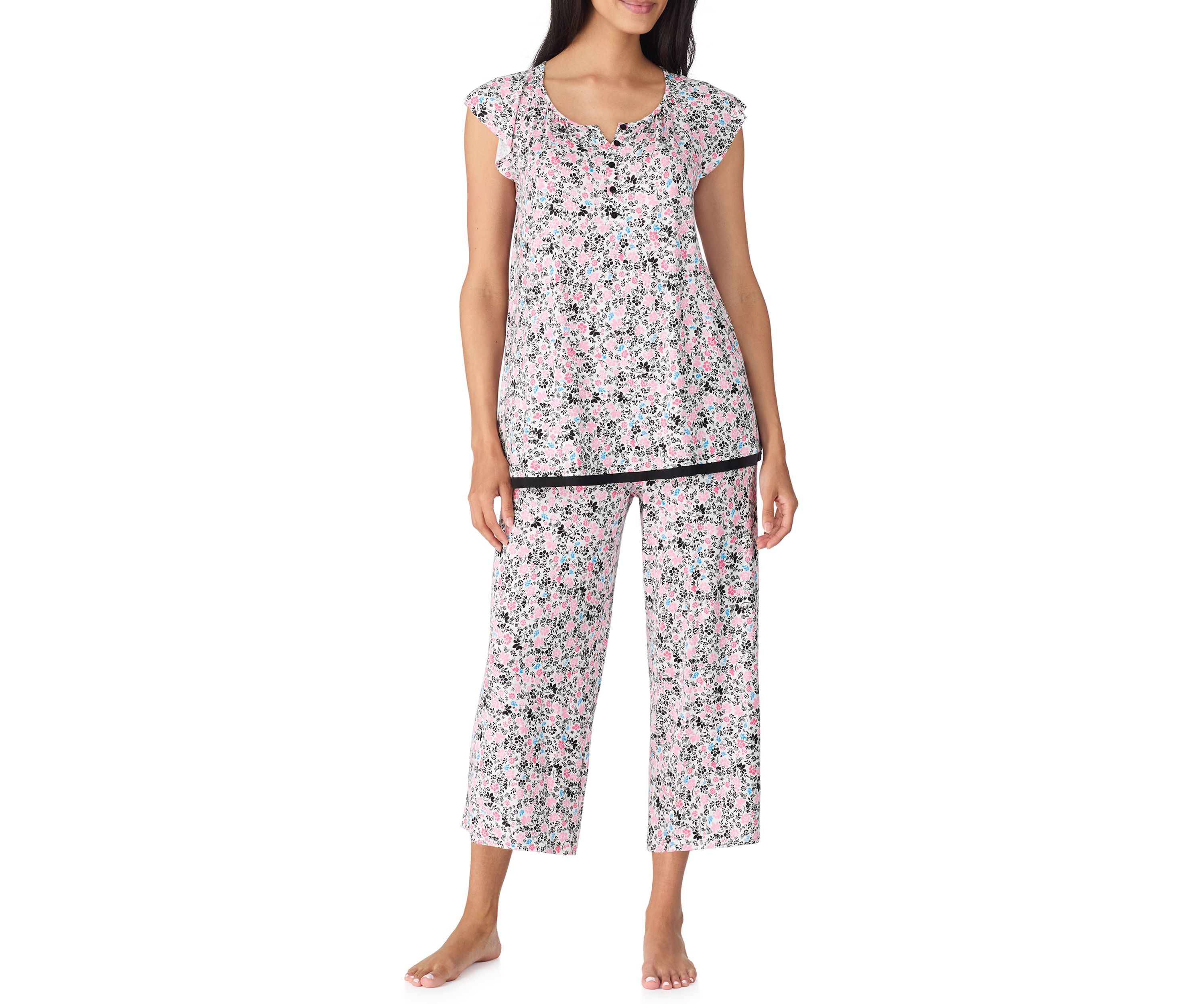Printed Flutter Sleeve Top and Printed Pajama Pants Set