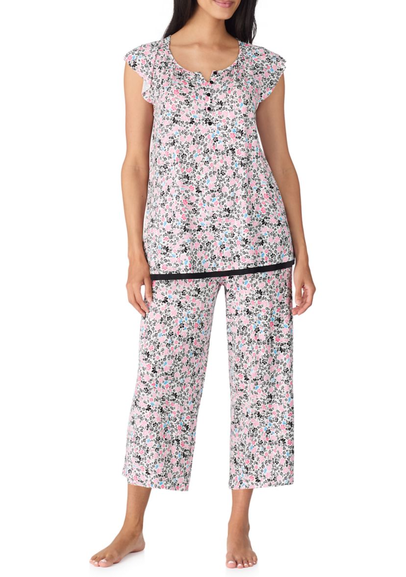 Printed Flutter Sleeve Top and Printed Pajama Pants Set