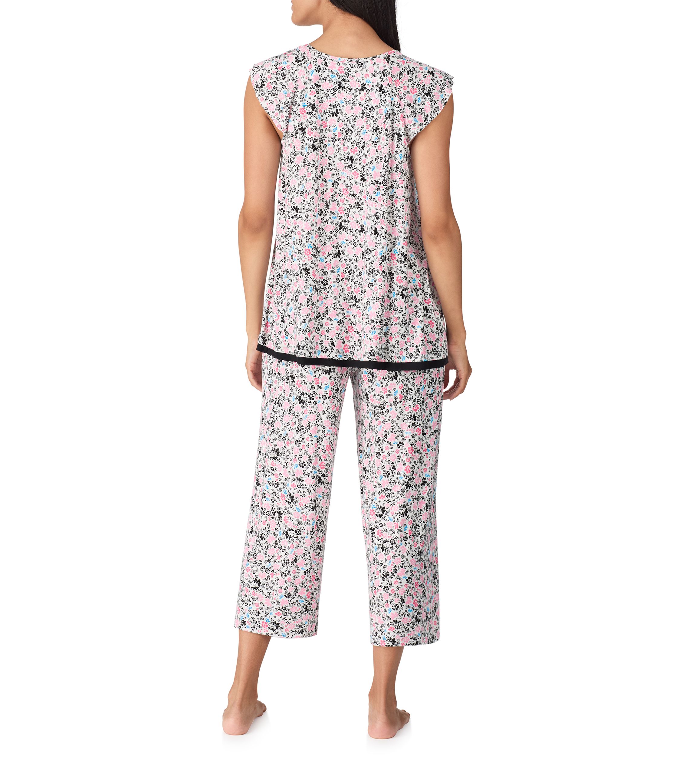 Printed Flutter Sleeve Top and Printed Pajama Pants Set