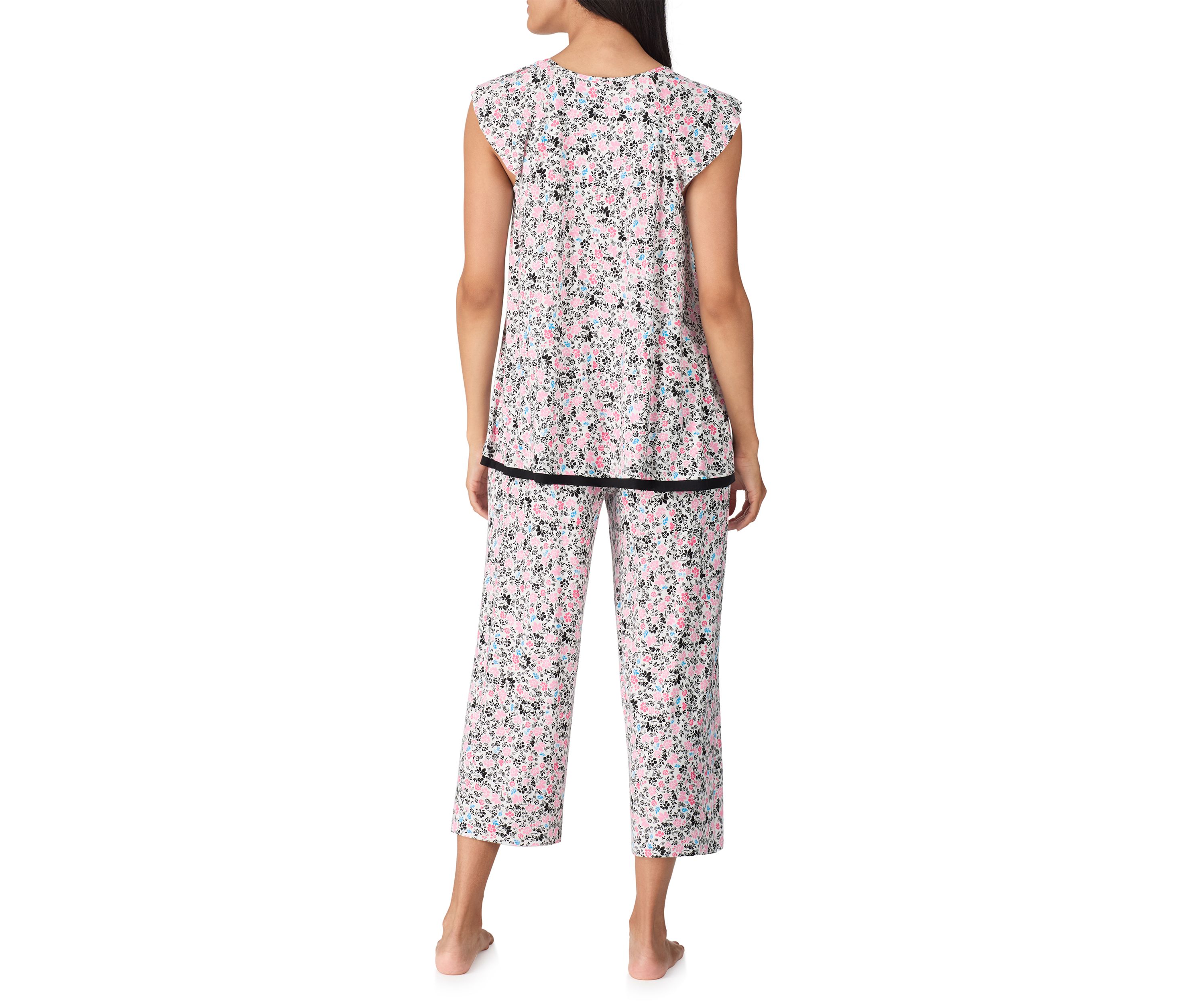 Printed Flutter Sleeve Top and Printed Pajama Pants Set