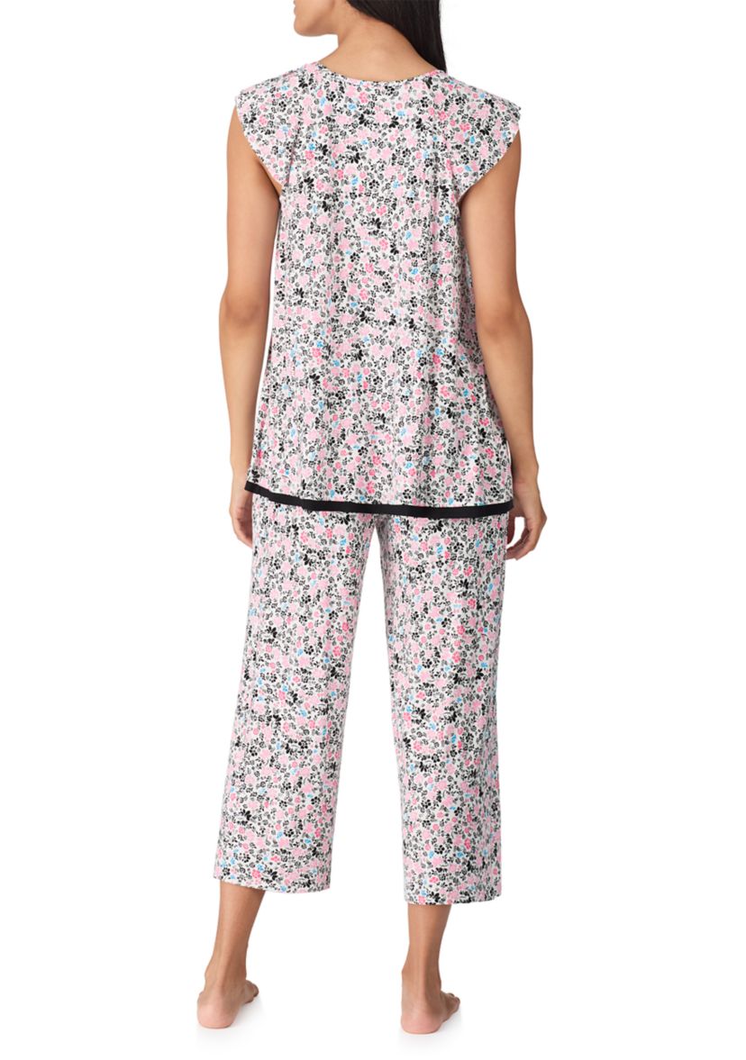 Printed Flutter Sleeve Top and Printed Pajama Pants Set