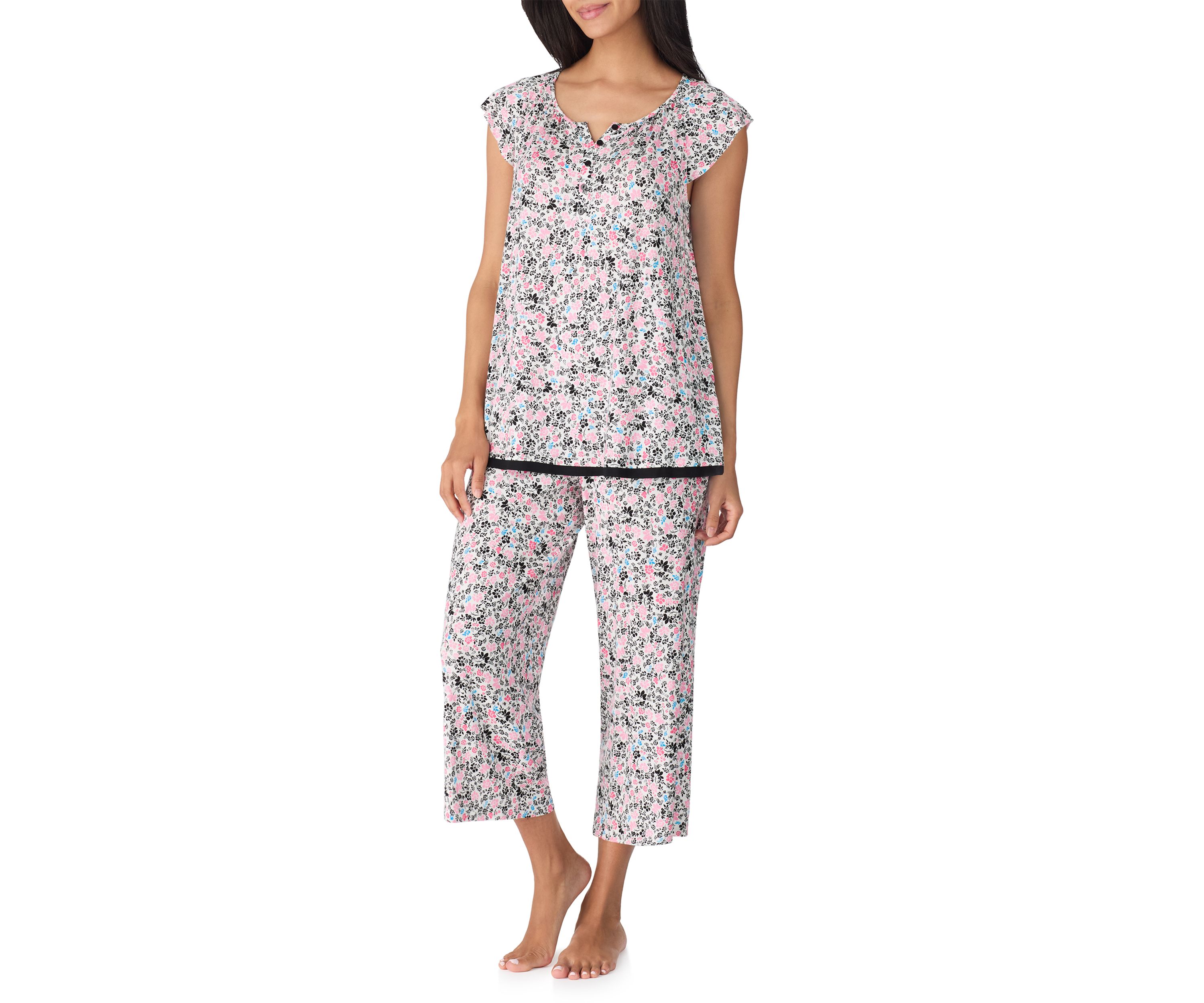 Printed Flutter Sleeve Top and Printed Pajama Pants Set