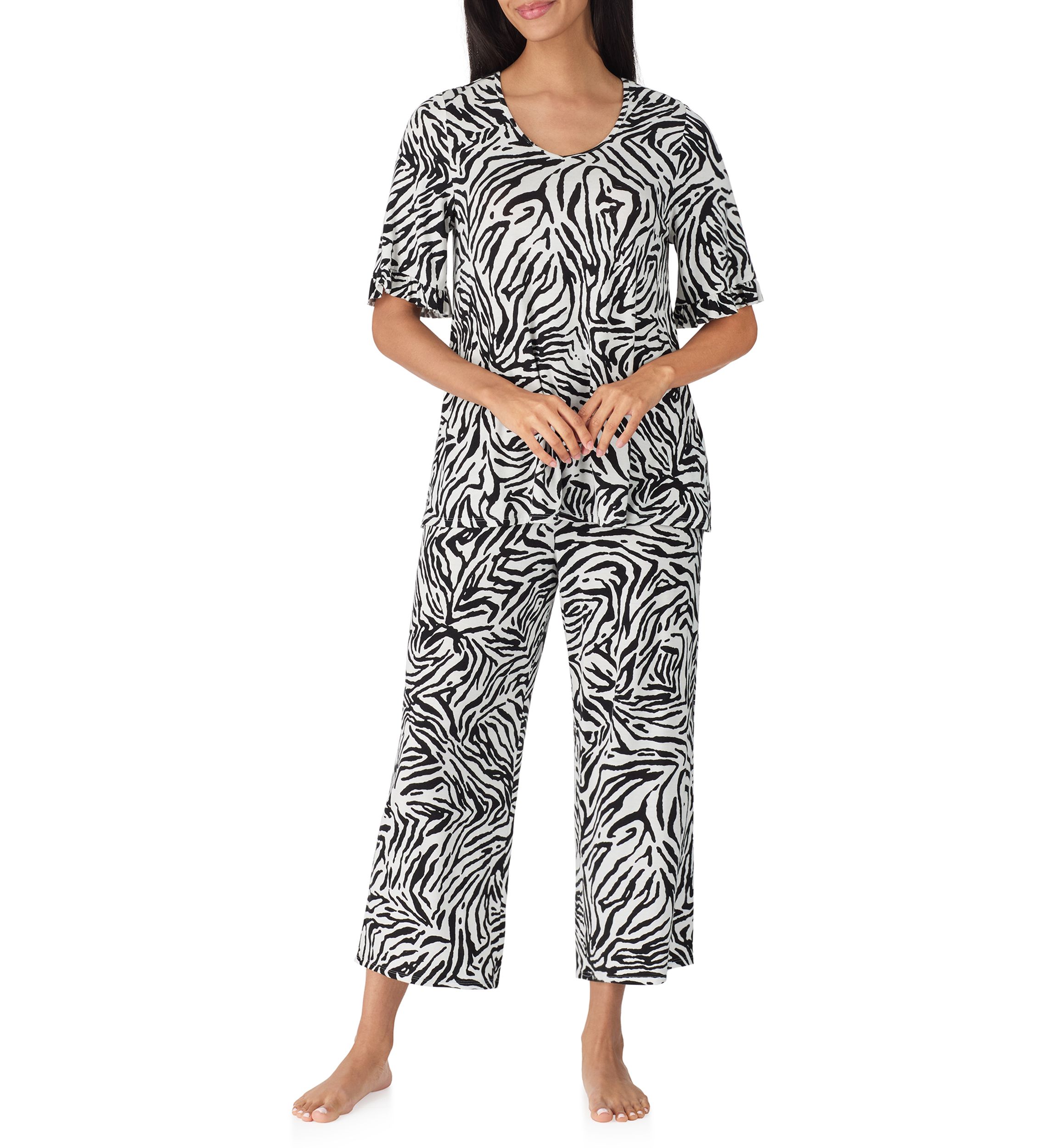 Elbow Cropped Printed Pajama Set