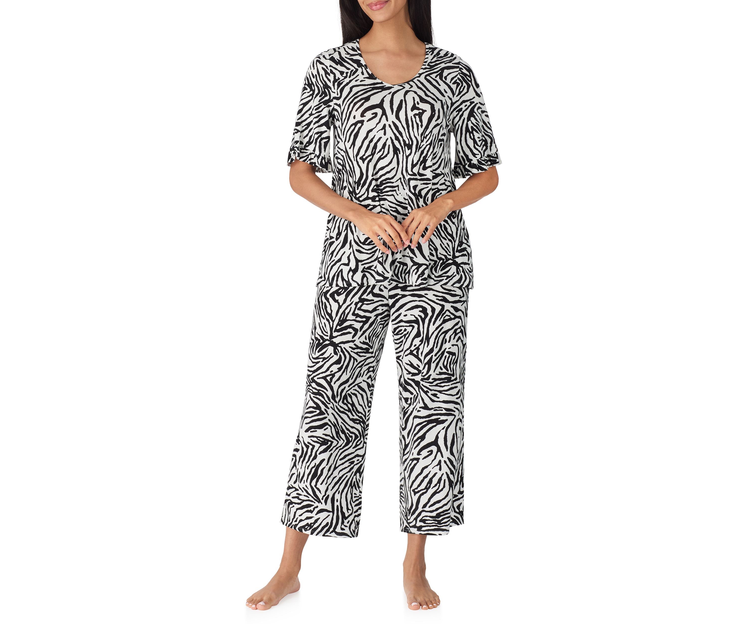 Elbow Cropped Printed Pajama Set