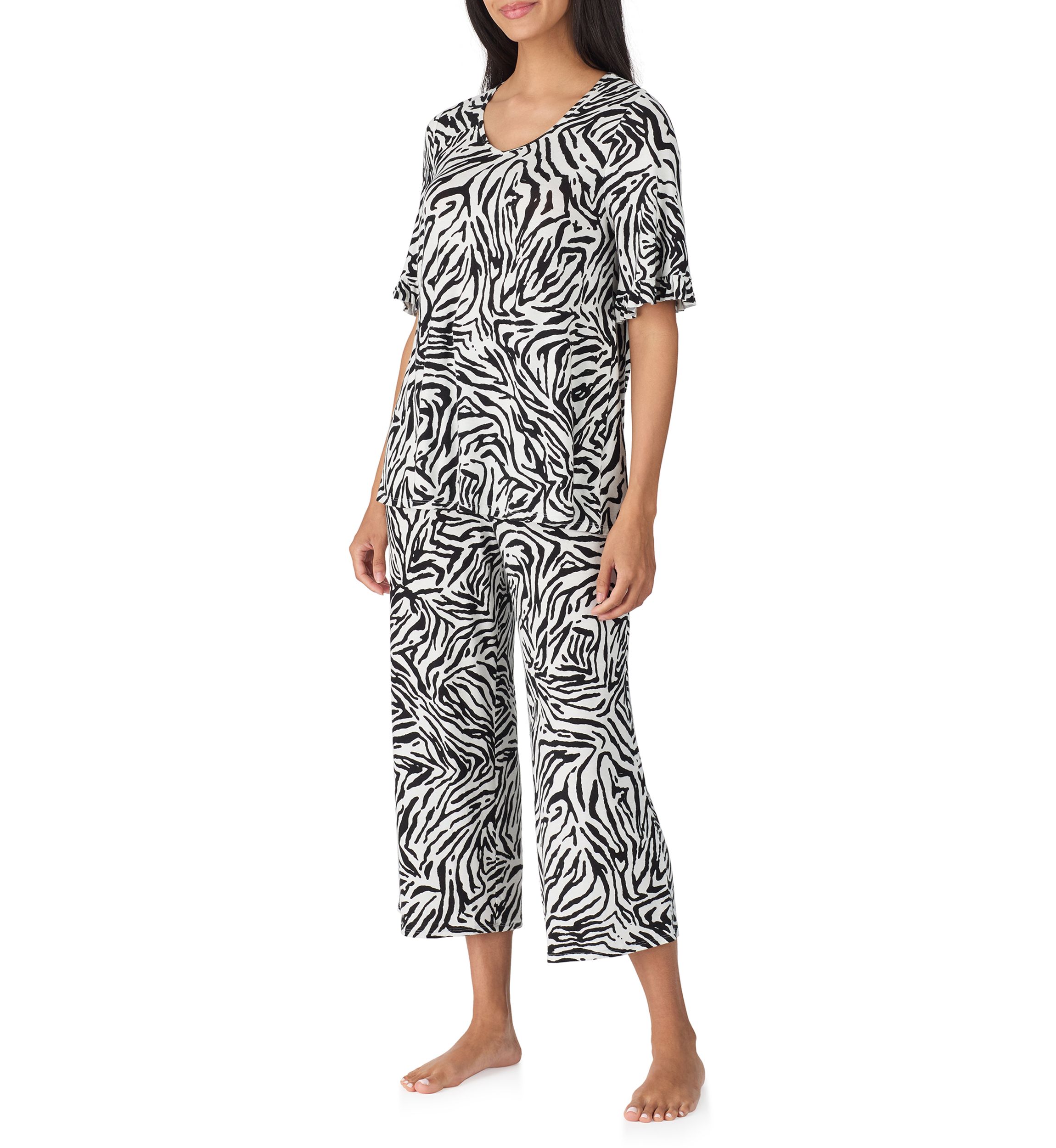 Elbow Cropped Printed Pajama Set