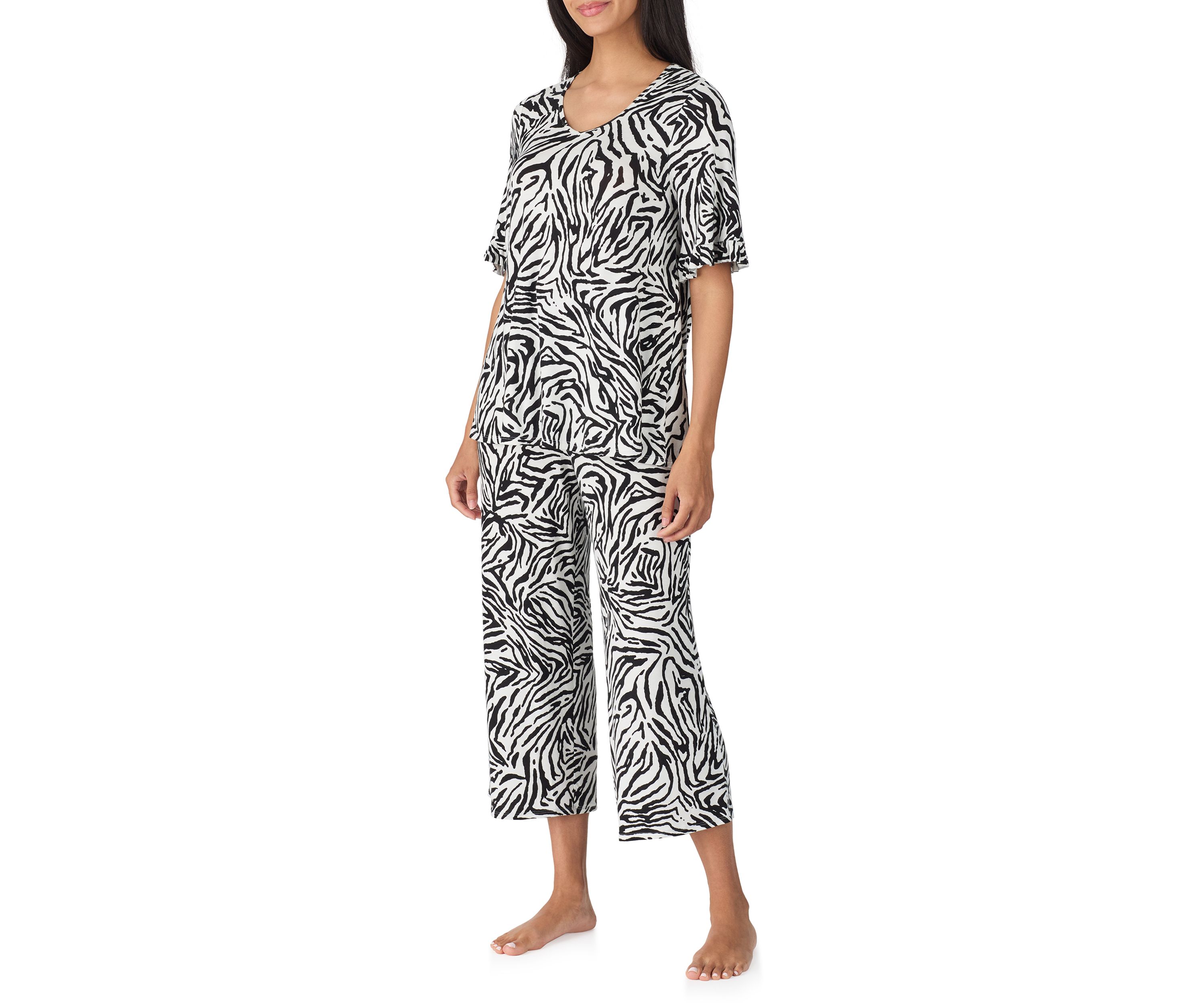Elbow Cropped Printed Pajama Set