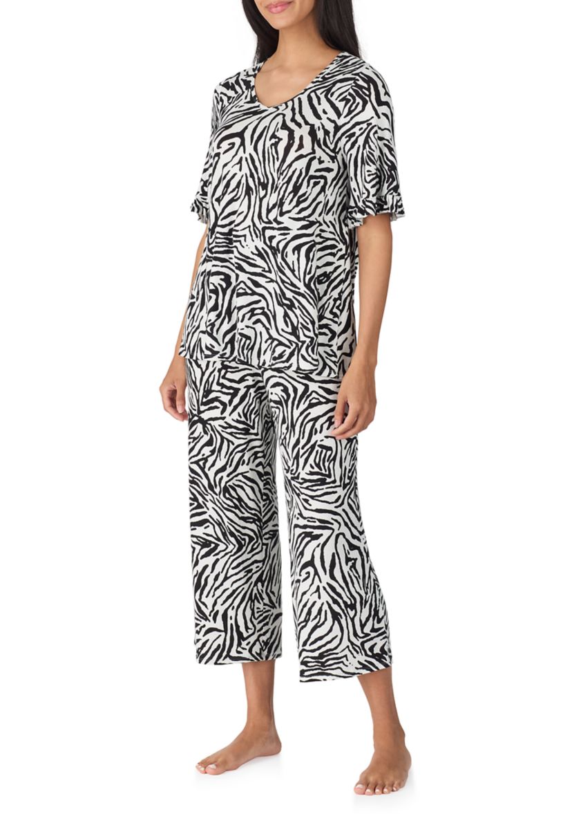 Elbow Cropped Printed Pajama Set
