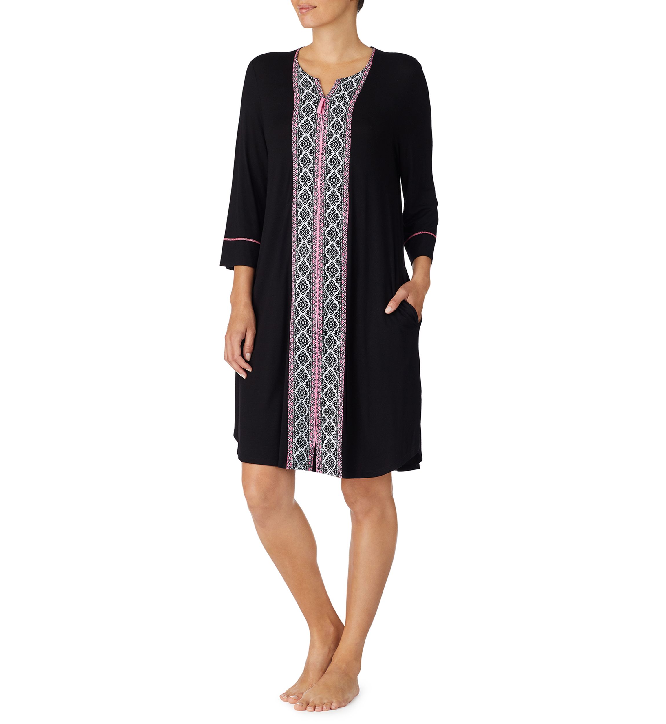3/4 Sleeve Short Zip Robe