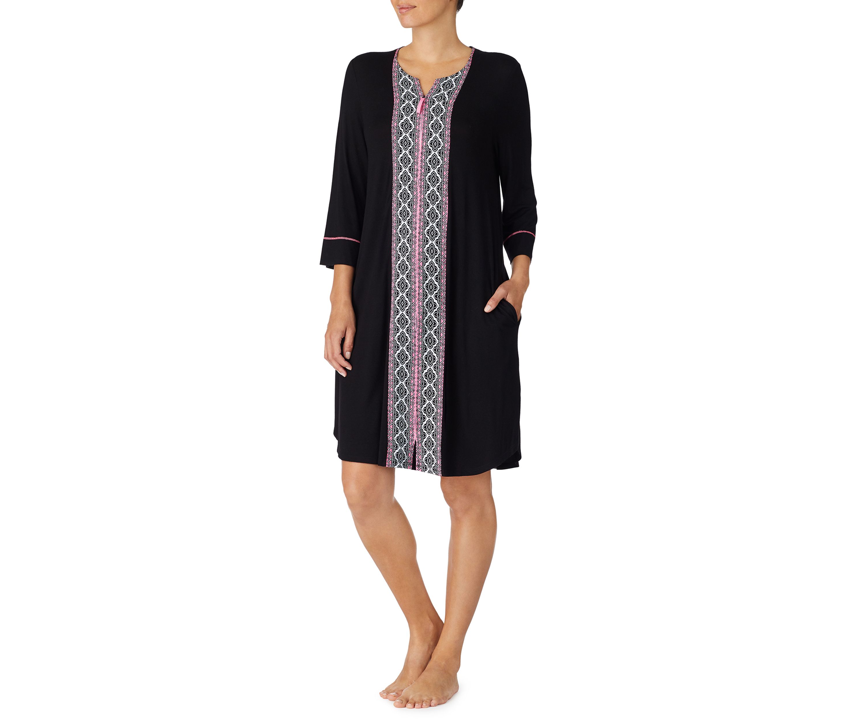 3/4 Sleeve Short Zip Robe