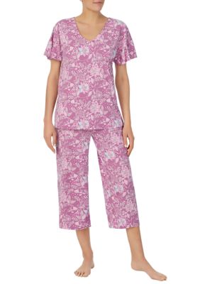 Ellen Tracy Women s Short Sleeve Top and Cropped Pants Pajama Set