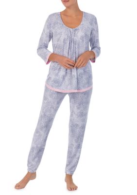 NWT ELLEN TRACY BLACK GRAY TIE DYE 2 PC TOP & CAPRI PANTS PAJAMA SET $60 5X  5XL